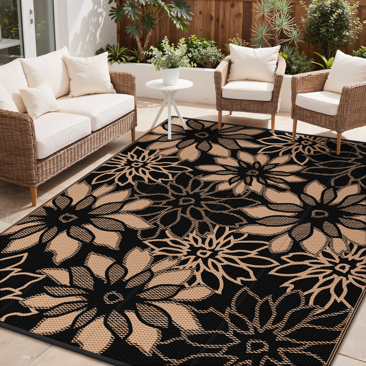 KUETH 6'x9' Outdoor Rug Waterproof Plastic Reversible Patio Camping Outside Carpet,Black Brown