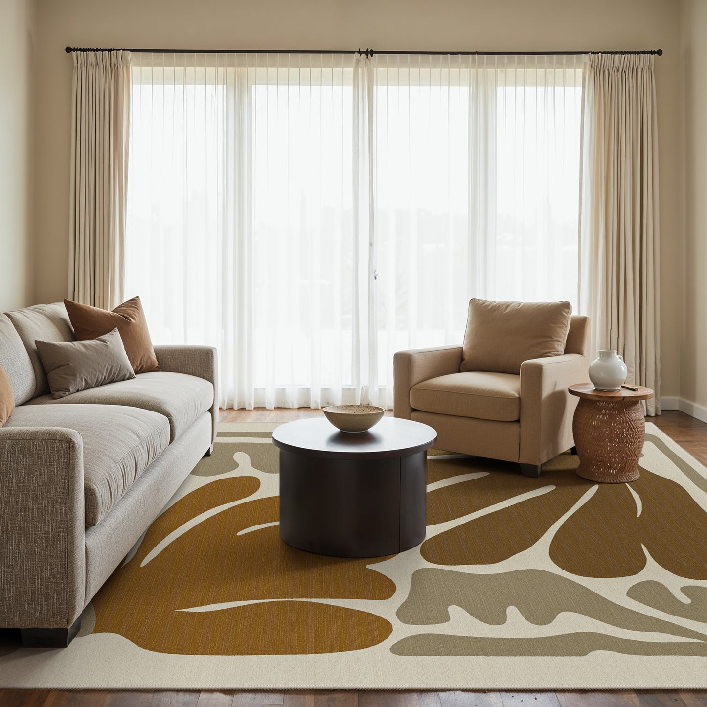 KUETH 5X7 Area Rugs Machine Washable Rugs for Living Room, Non Slip Throw Rug with Rubber Backing, Brown Rug for Entryway、Bedroom、Kitchen、Floor and Dining Room