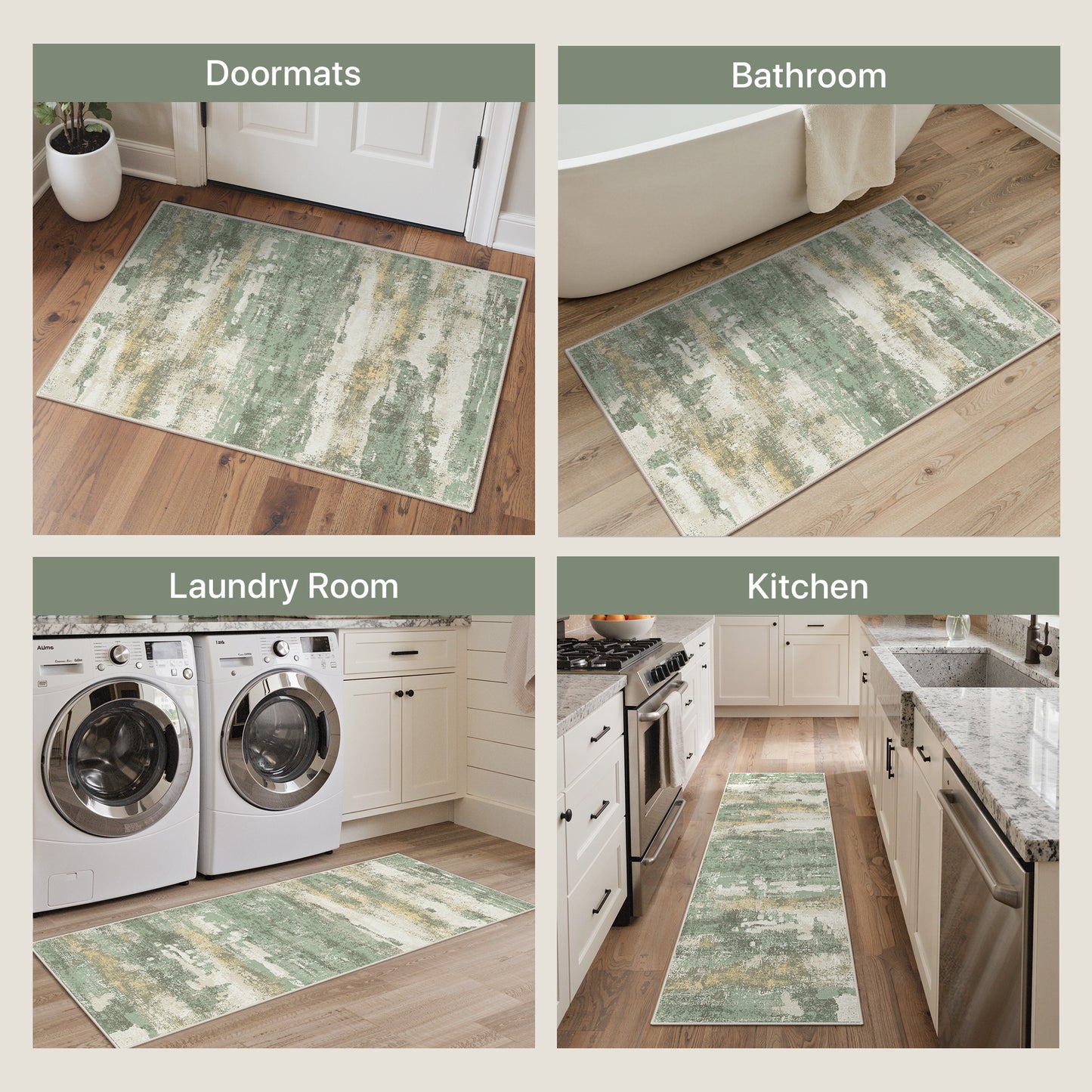 KUETH Kitchen Mats for Floor,Sets of 3 Non Slip Washable Abstract Kitchen Rugs 20"x32"+20"x48"+20"x59", Kitchen Runner Rug with Waterproof for Hallway, Laundry, Bathroon and Bedroom