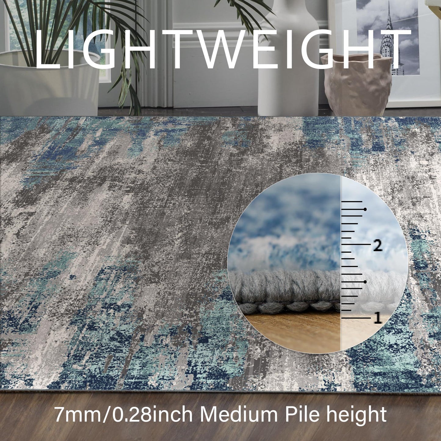 MCOW Area Rugs for Bedroom Abstract Machine Washable Vintage Rugs Distressed Modern Print Throw Rug for Living Room Aesthetic, Non Slip Carpet with Gripper