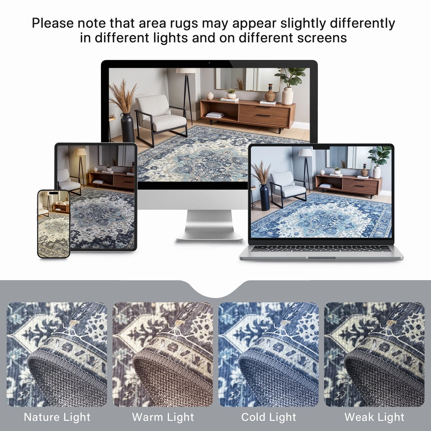 KUETH 8X10 Area Rugs for Living Room, Non Slip Machine Washable Retro Rugs, Ultra-thin Print Rug for Bedroom, Dining Room, Home Office.