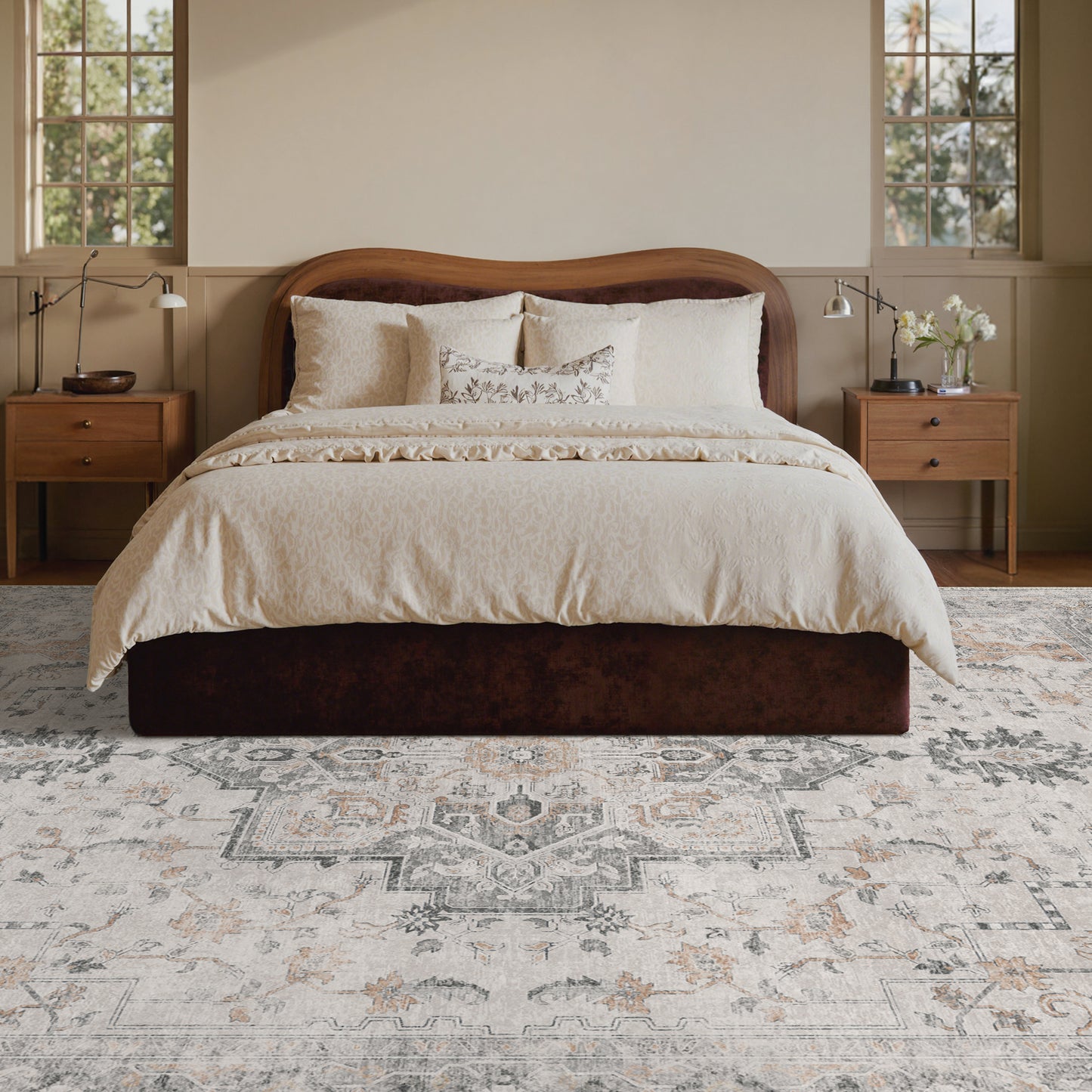 KUETH  Area Rugs for Living Room, Non Slip Machine Washable Retro Rugs, Ultra-thin Print Rug for Bedroom, Dining Room, Home Office.