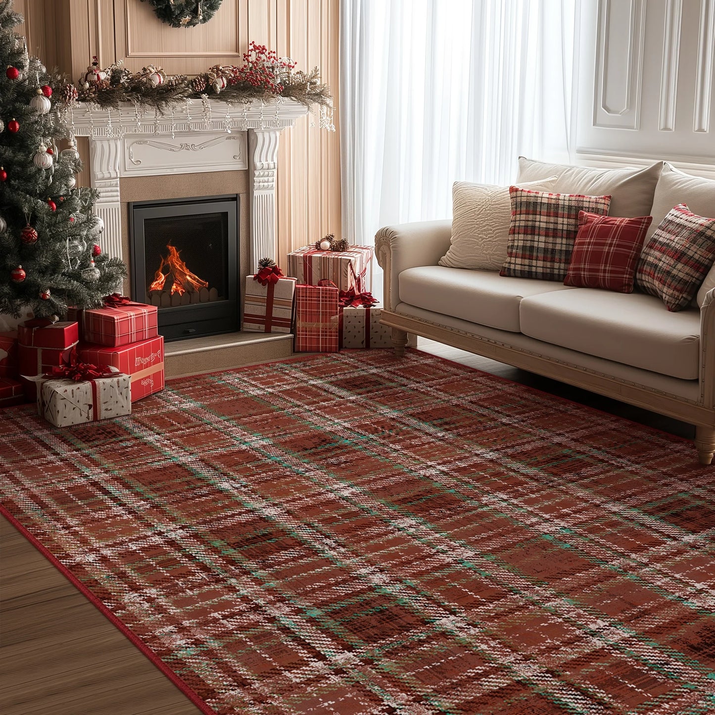 KUETH Large Indoor Christmas Area Rug 3×5, Christmas Rugs for Living Room,Machine Washable Rug, Printed Holiday Decor, Non-Slip Rug, Bedroom, Kitchen, Dinning Room