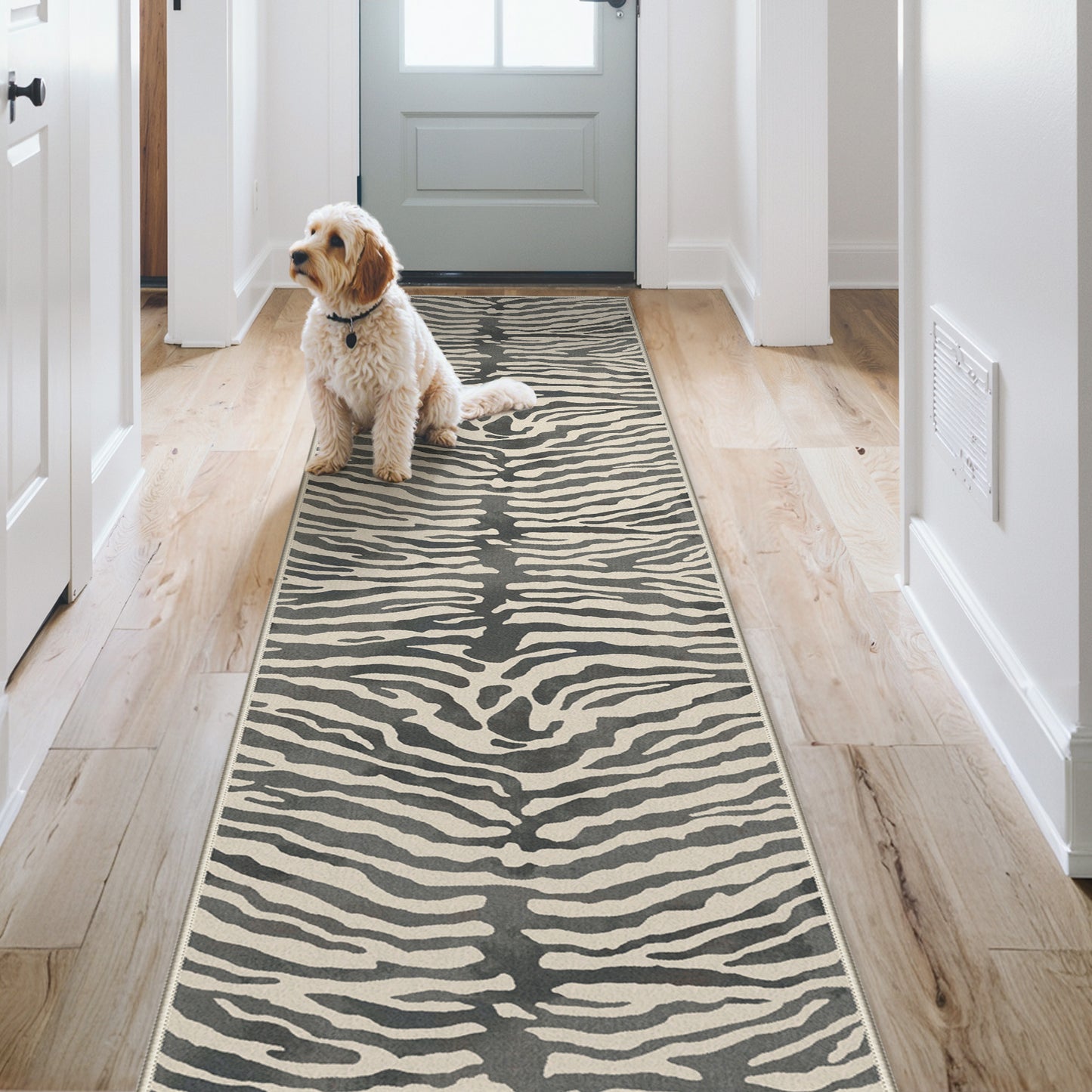 KUETH 5x7 Zebra Area Rugs Machine Washable Rugs for Living Room, Non Slip Flat Pile Rug with Rubber Backing, Modern Rug for Entryway Bedroom Dining Room Home Office