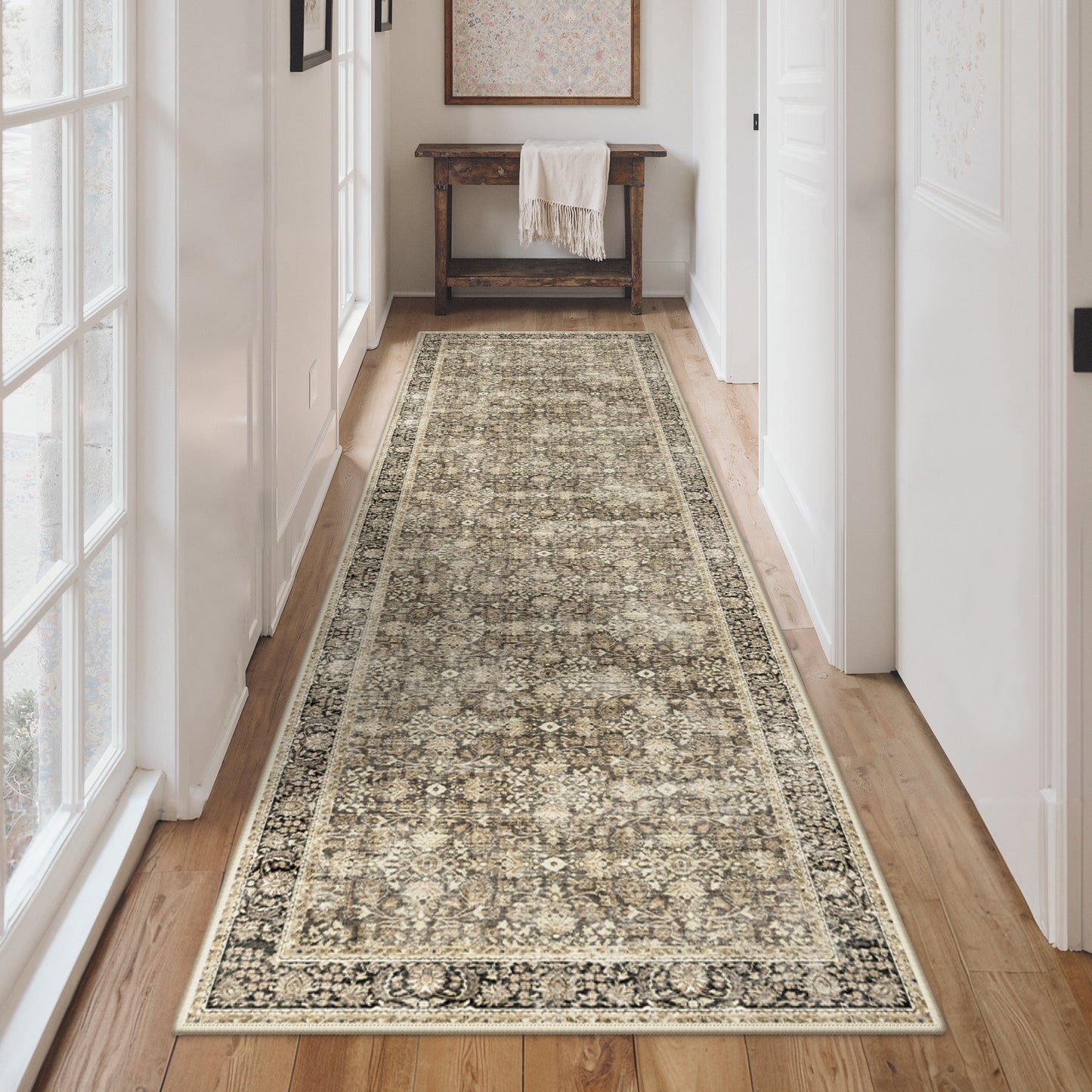 KUETH Modern 8x10 Area Rugs for Living Room, Non Slip Machine Washable Retro Rugs, Low Pile Chenille Print Rug for Bedroom, Dining Room, Home Office