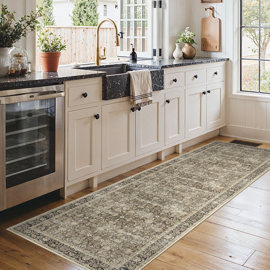 KUETH Modern 8x10 Area Rugs for Living Room, Non Slip Machine Washable Retro Rugs, Low Pile Chenille Print Rug for Bedroom, Dining Room, Home Office