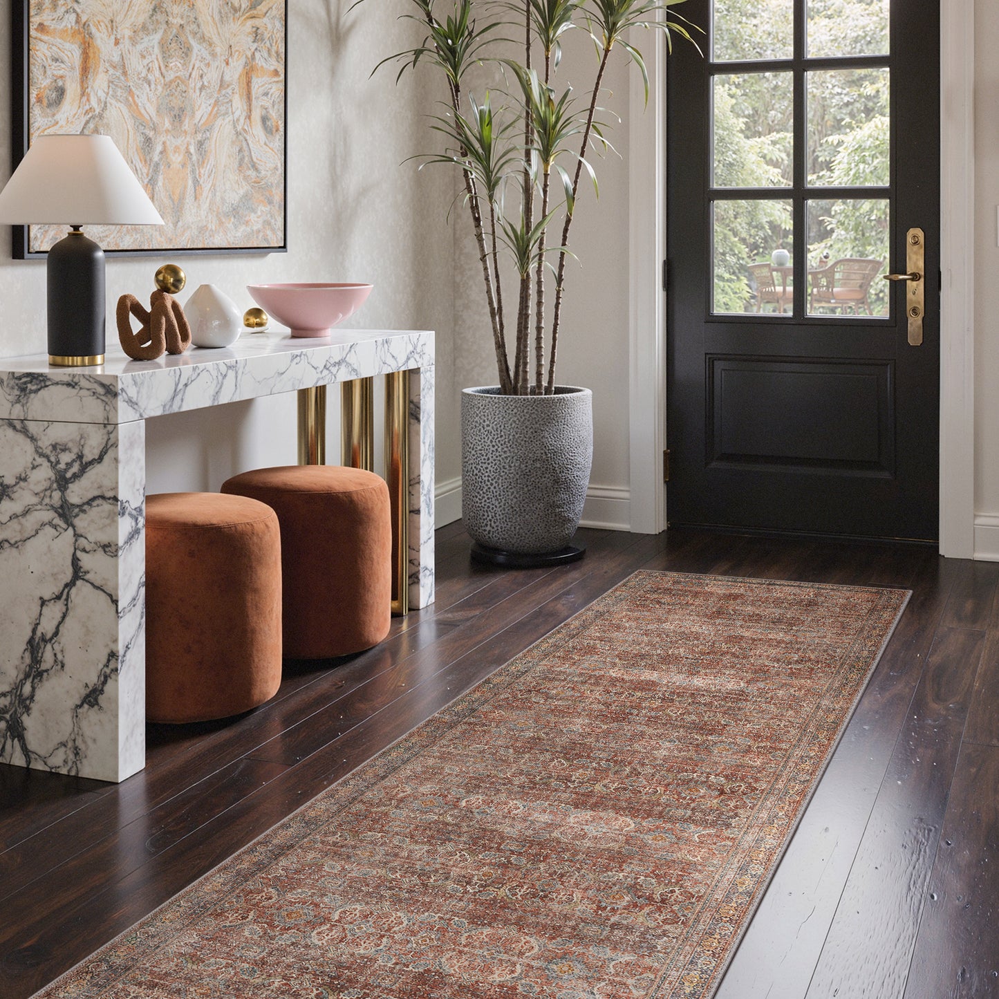 KUETH 5'x7' Area Rugs for Living Room, Non Slip Machine Washable Vintage Indoor Rug, Low Pile Chenille Print Rug for Bedroom Dining Room Home Office