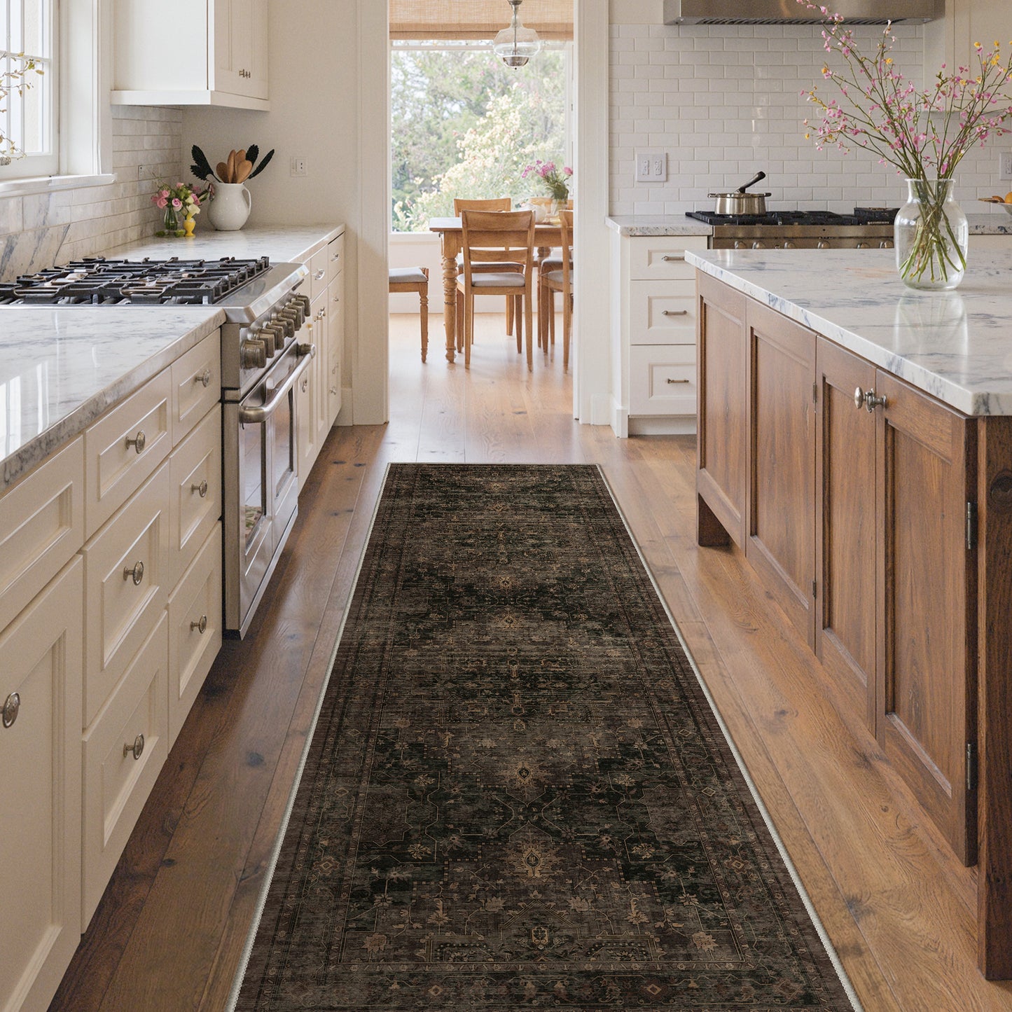 KUETH Modern 8x10 Area Rugs for Living Room, Non Slip Machine Washable Retro Rugs, Low Pile Chenille Print Rug for Bedroom, Dining Room, Home Office, Charcoal Brown