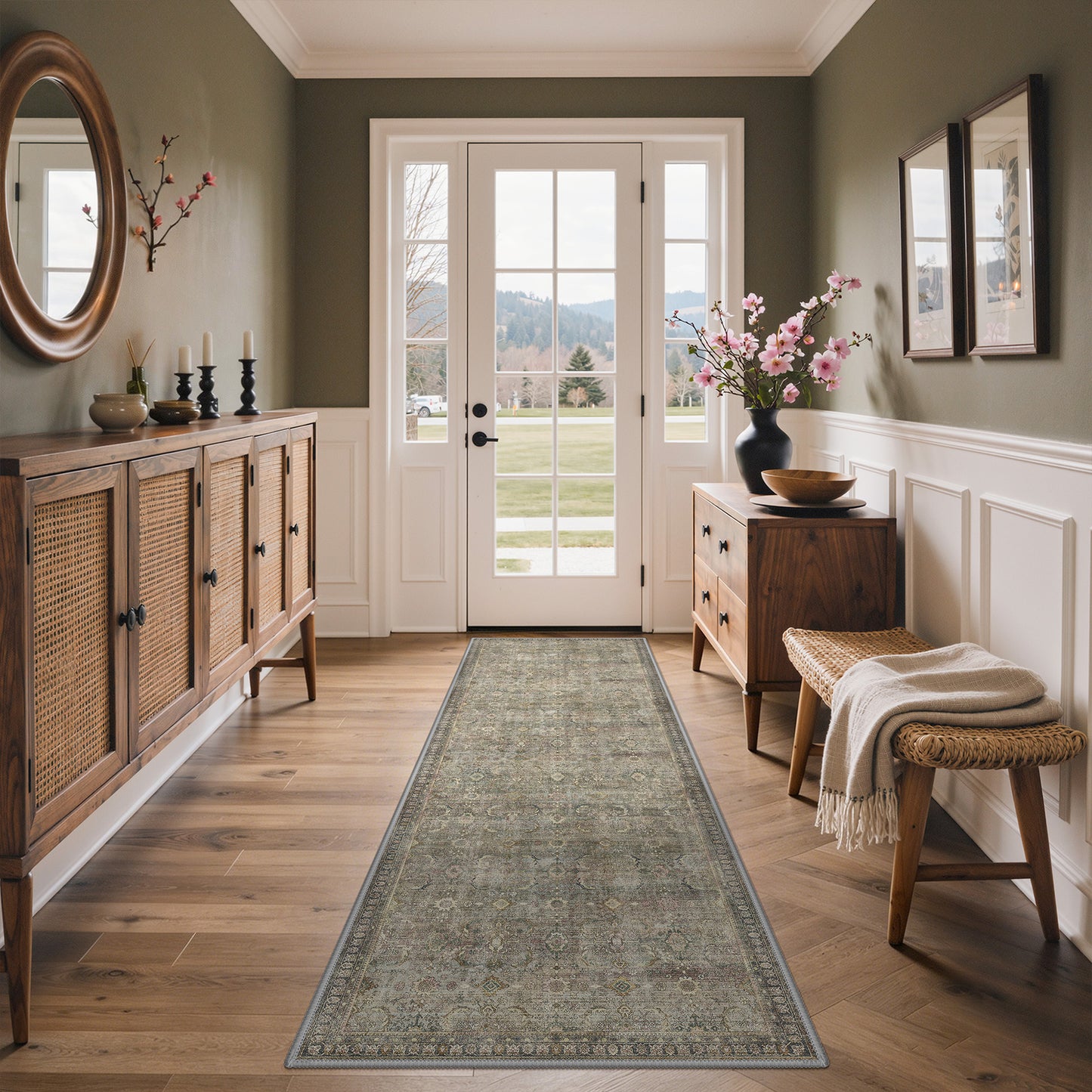 KUETH Modern 8x10 Area Rugs for Living Room, Non Slip Machine Washable Retro Rugs, Low Pile Chenille Print Rug for Bedroom, Dining Room, Home Office