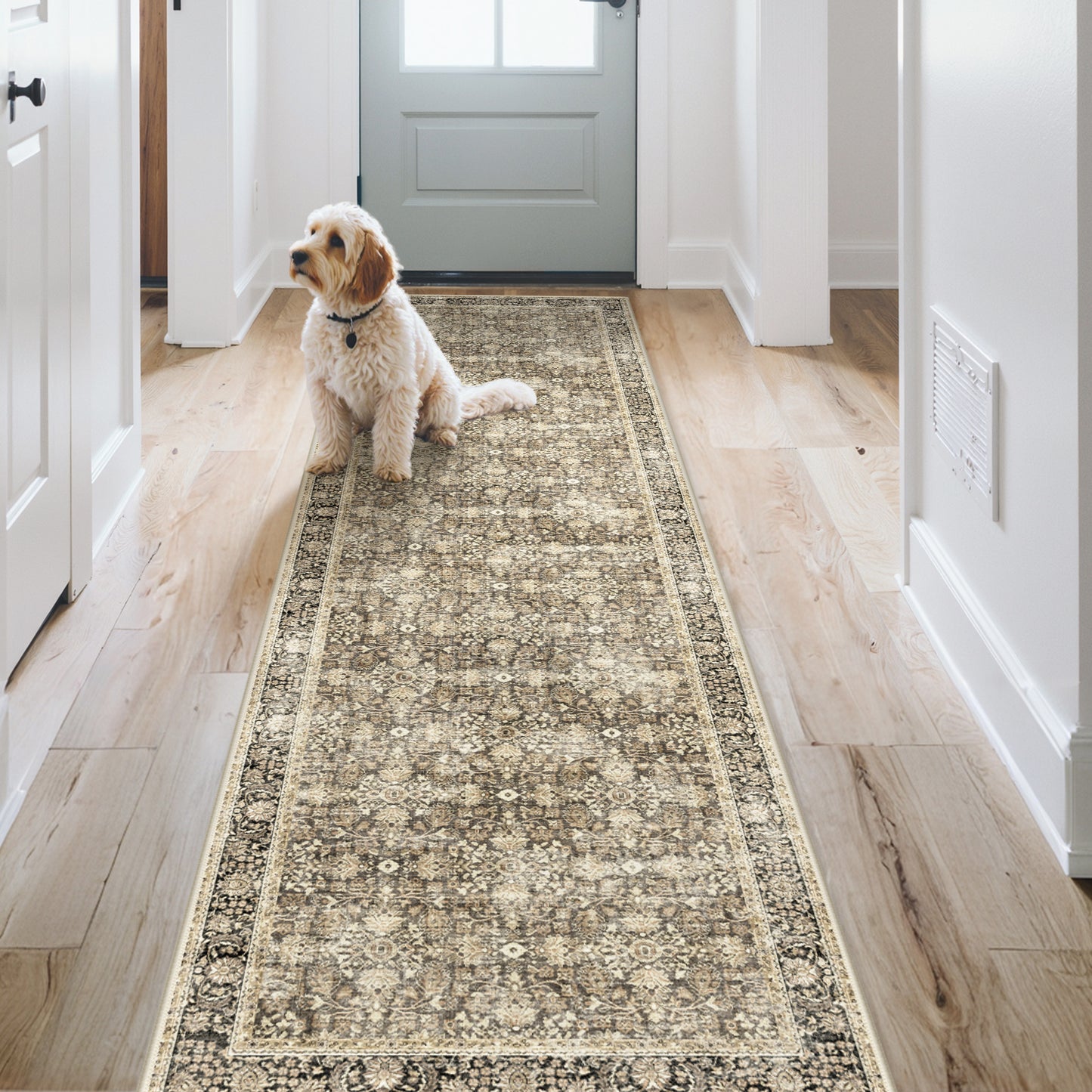 KUETH Modern 8x10 Area Rugs for Living Room, Non Slip Machine Washable Retro Rugs, Low Pile Chenille Print Rug for Bedroom, Dining Room, Home Office