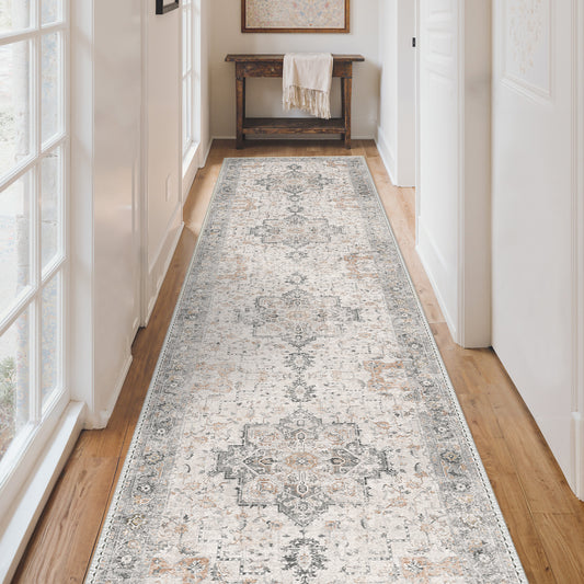 KUETH  Runner Rug Machine Washable, Kitchen Runner Rug for Floor and Hallway, Non Slip Throw Area Rug with Rubber Backing for Living Room、 Entryway、Bedroom and Dining Room Brown