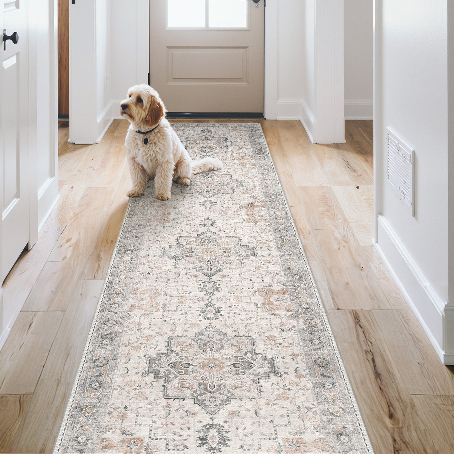 KUETH  Runner Rug Machine Washable, Kitchen Runner Rug for Floor and Hallway, Non Slip Throw Area Rug with Rubber Backing for Living Room、 Entryway、Bedroom and Dining Room Brown
