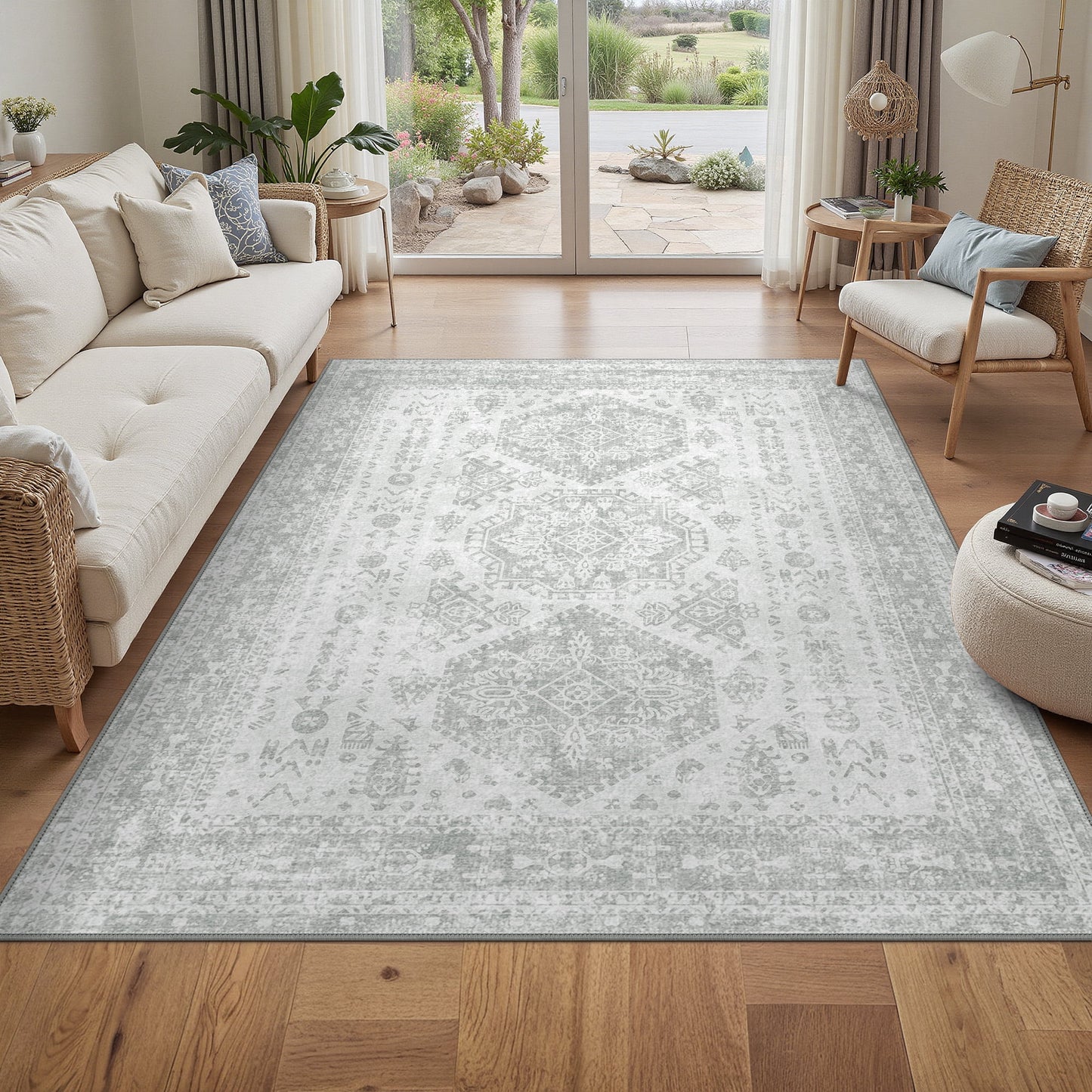 KUETH 5X7 Area Rugs Machine Washable Rugs for Living Room, Non Slip Throw Rug with Rubber Backing, Rug for Entryway、Bedroom、Kitchen、Floor and Dining Room