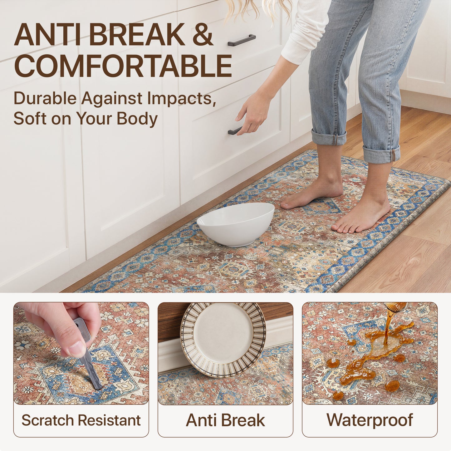 KUETH Kitchen Mats for Floor, Kitchen Rug with Anti Fatigue, Non Slip Washable Kitchen Rug, Set of 2 Kitchen Mat 17"x47"+17"x30", Runner Rug with Waterproof for Bathroon and Bedroom