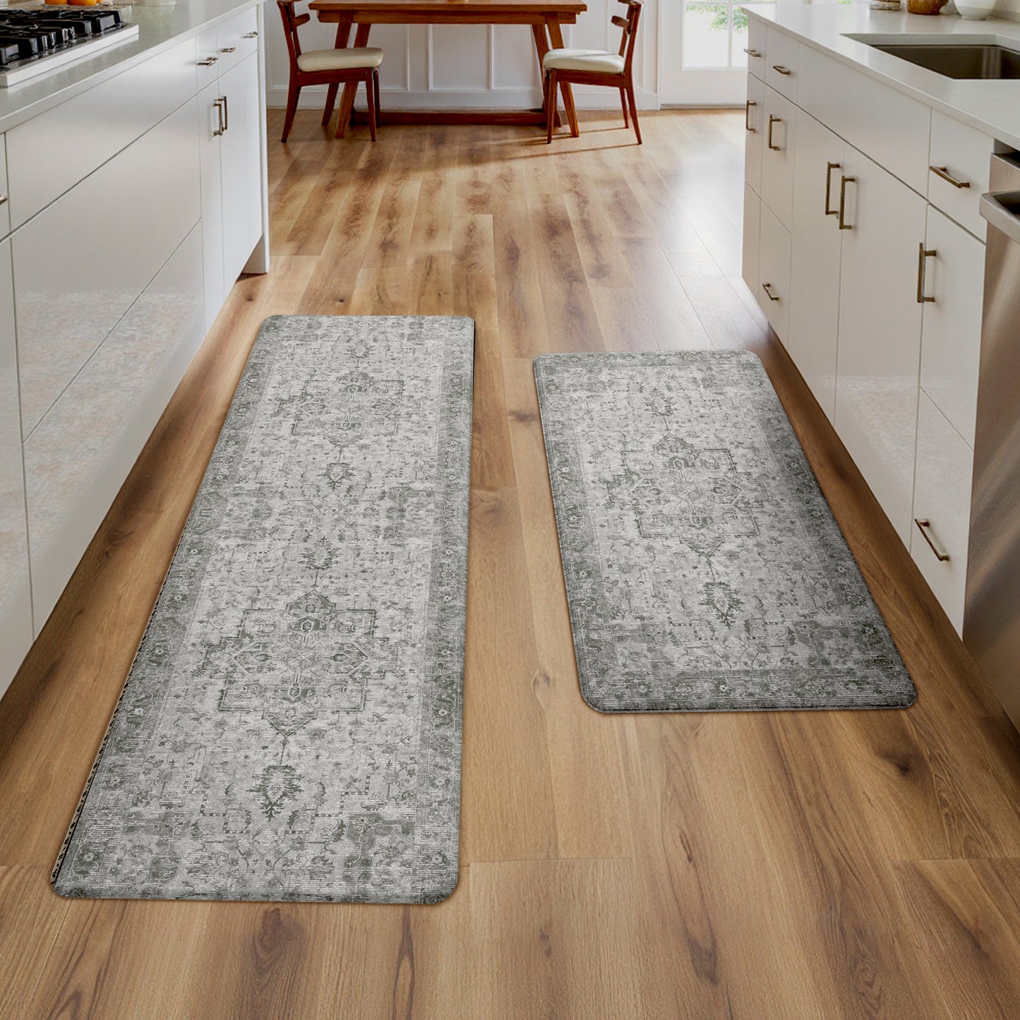 KUETH Kitchen Mats for Floor, Kitchen Rug with Anti Fatigue, Non Slip Washable Kitchen Rug, Set of 2 Kitchen Mat 17"x47"+17"x30", Runner Rug with Waterproof for Bathroon and Bedroom