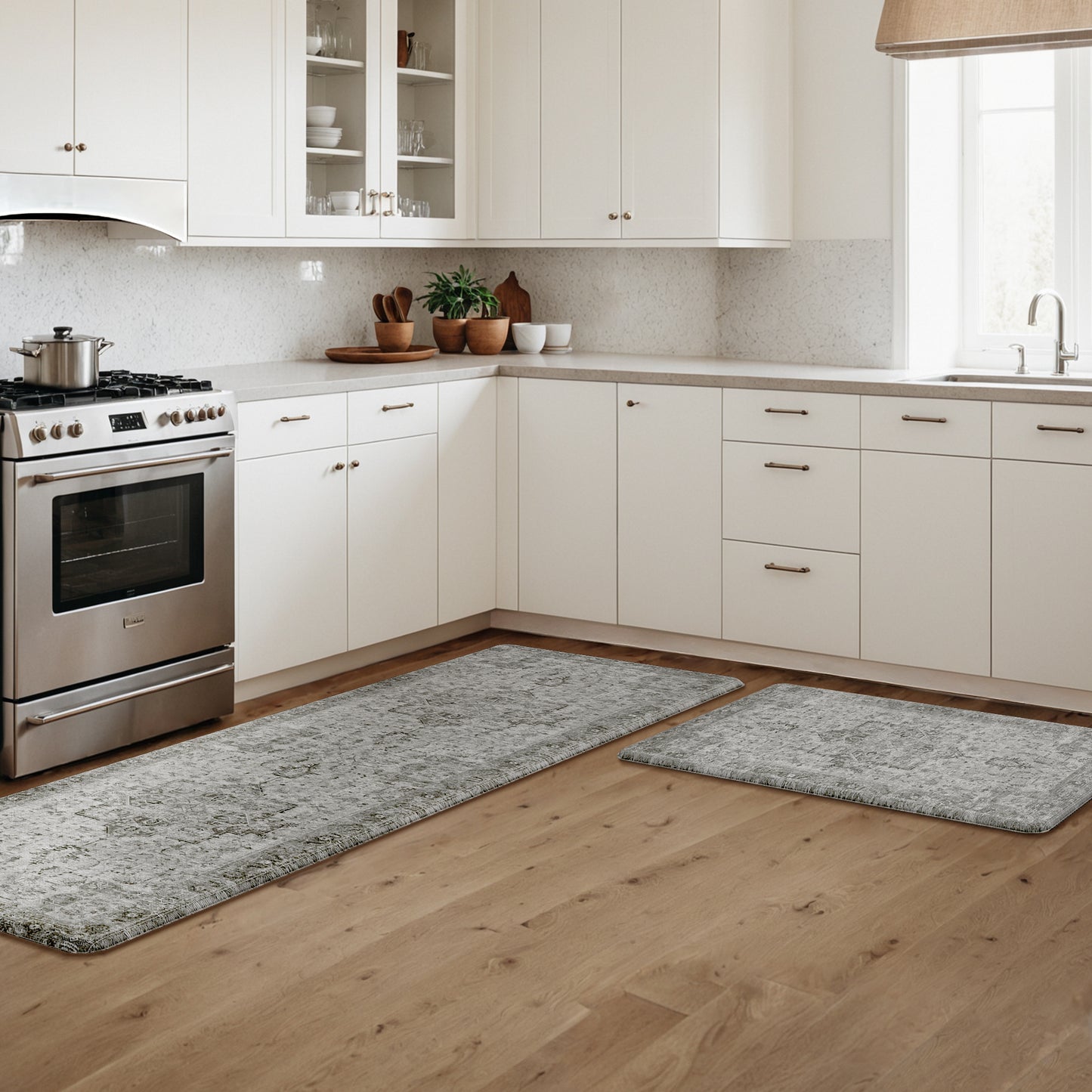 KUETH Kitchen Mats for Floor, Kitchen Rug with Anti Fatigue, Non Slip Washable Kitchen Rug, Set of 2 Kitchen Mat 17"x47"+17"x30", Runner Rug with Waterproof for Bathroon and Bedroom