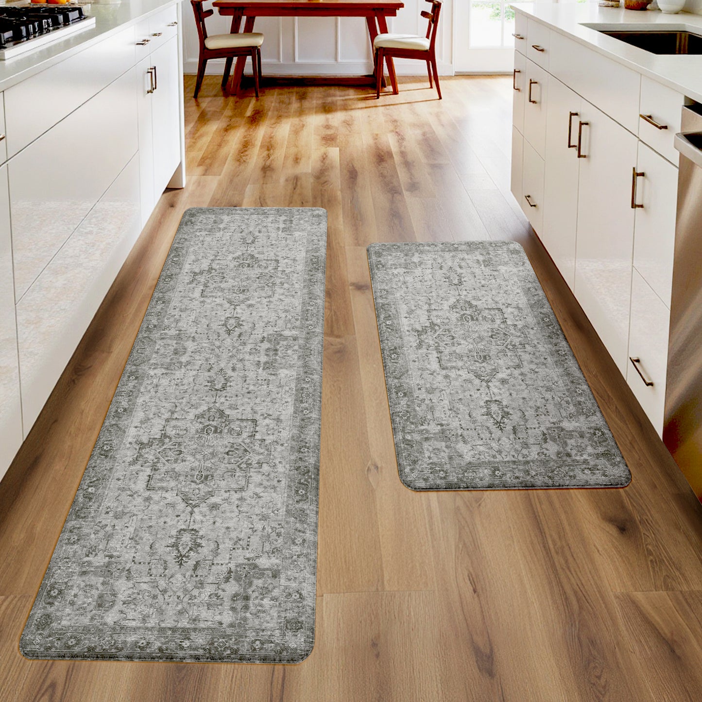 KUETH Kitchen Mats for Floor, Kitchen Rug with Anti Fatigue, Non Slip Washable Kitchen Rug, Set of 2 Kitchen Mat 17"x47"+17"x30", Runner Rug with Waterproof for Bathroon and Bedroom