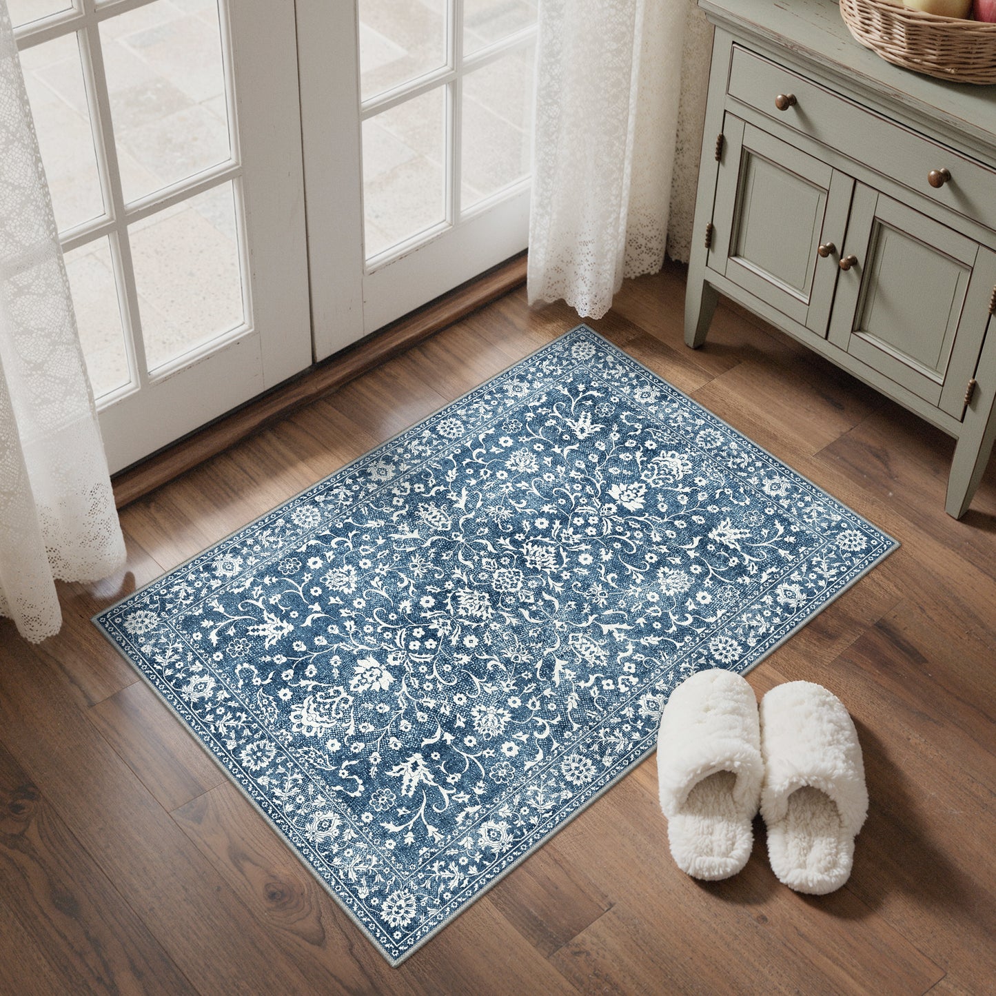 KUETH 8X10 Vintage Area Rugs Machine Washable Rugs for Living Room, Non Slip Flat Pile Rug with Rubber Backing, Boho Rug for Entryway Bedroom Dining Room Home Office