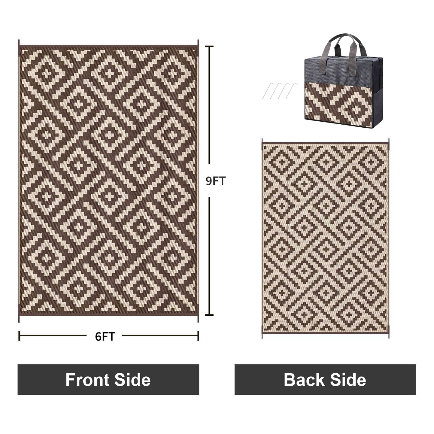 KUETH 6' x 9' Outdoor Waterproof Rug Camping Mat Patio Geometric Carpet,COFFEE&BEIGE