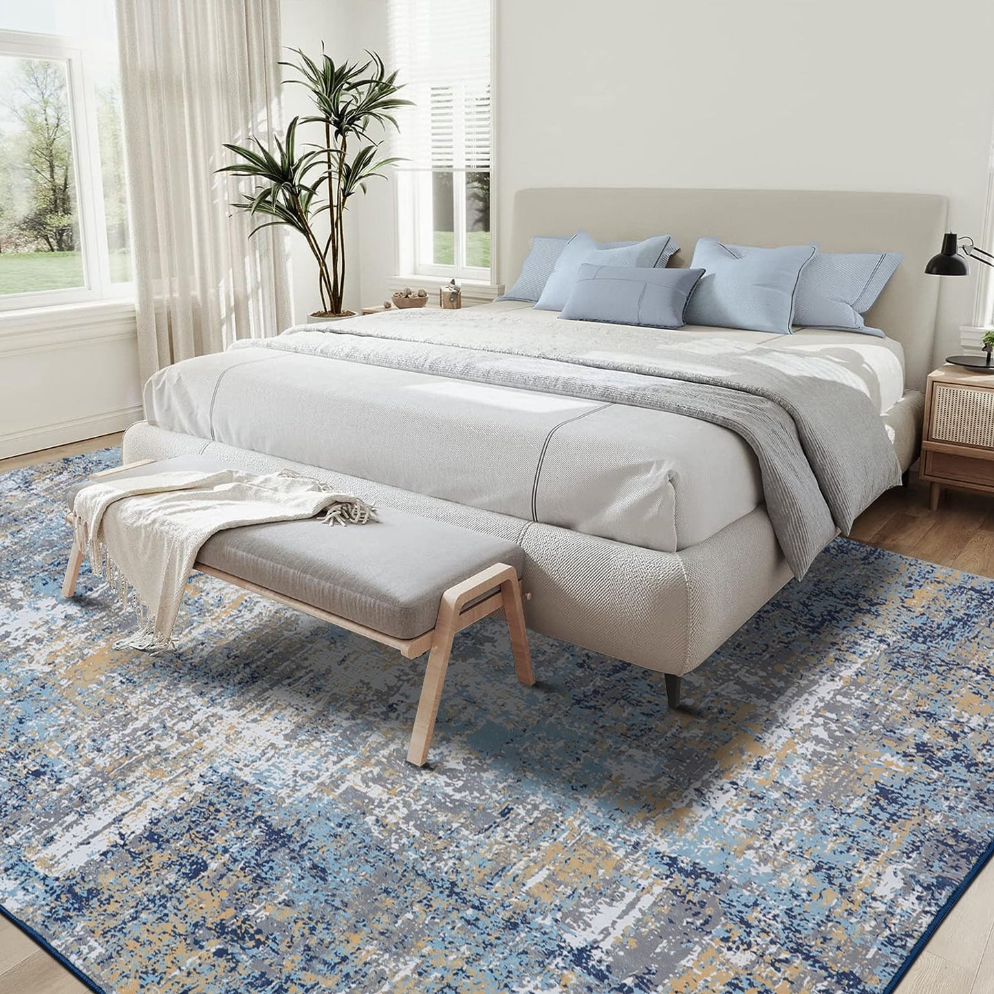 MCOW Area Rugs for Bedroom Abstract Machine Washable Vintage Rugs Distressed Modern Print Throw Rug for Living Room Aesthetic, Non Slip Carpet with Gripper