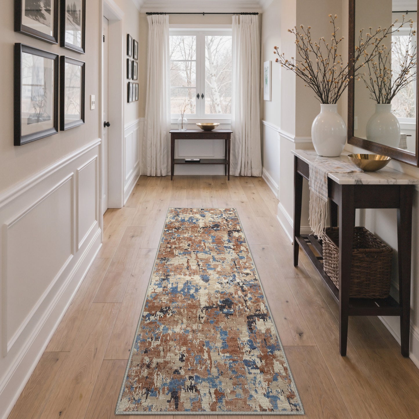 KUETH 8X10 Vintage Area Rugs Machine Washable Rugs for Living Room, Non Slip Flat Pile Rug with Rubber Backing, Boho Rug for Entryway Bedroom Dining Room Home Office