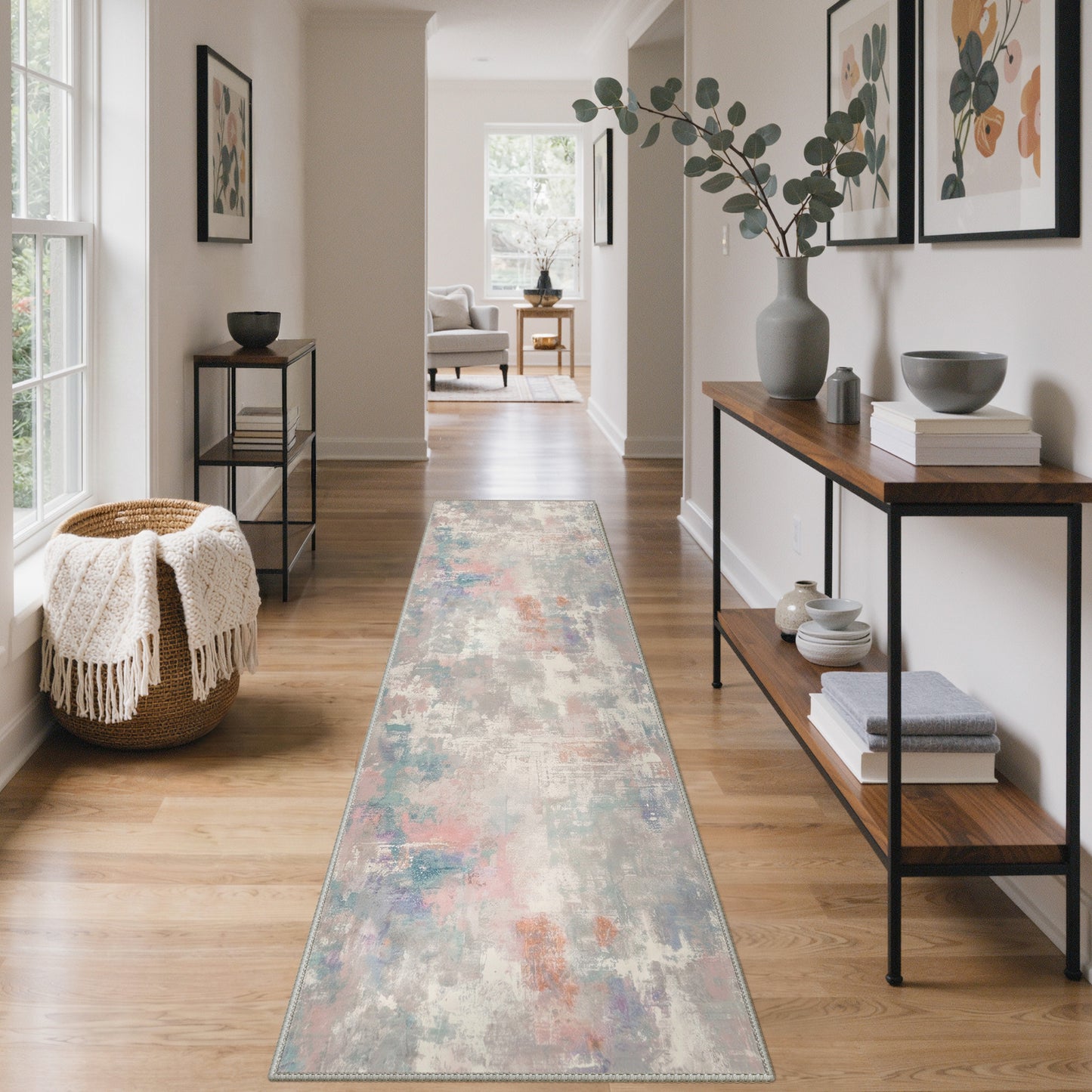 KUETH 8X10 Vintage Area Rugs Machine Washable Rugs for Living Room, Non Slip Flat Pile Rug with Rubber Backing, Boho Rug for Entryway Bedroom Dining Room Home Office