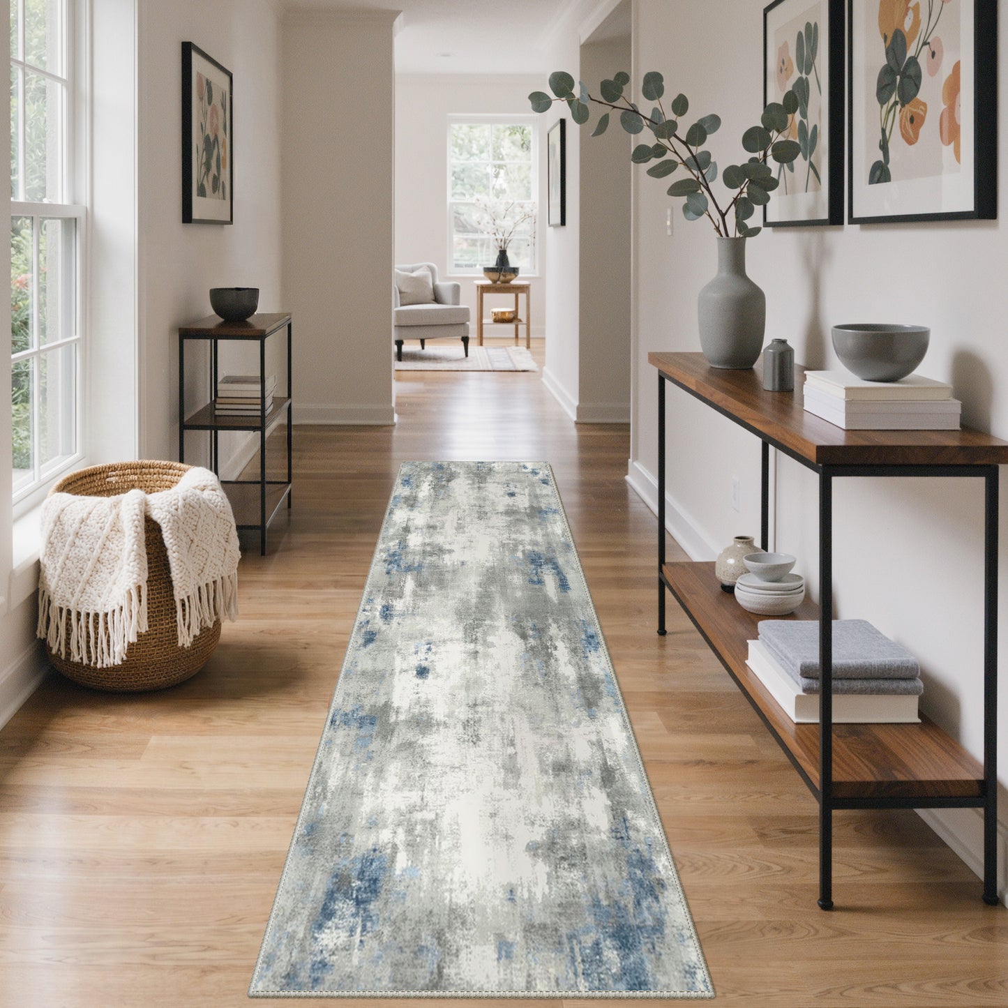 KUETH 8X10 Vintage Area Rugs Machine Washable Rugs for Living Room, Non Slip Flat Pile Rug with Rubber Backing, Boho Rug for Entryway Bedroom Dining Room Home Office