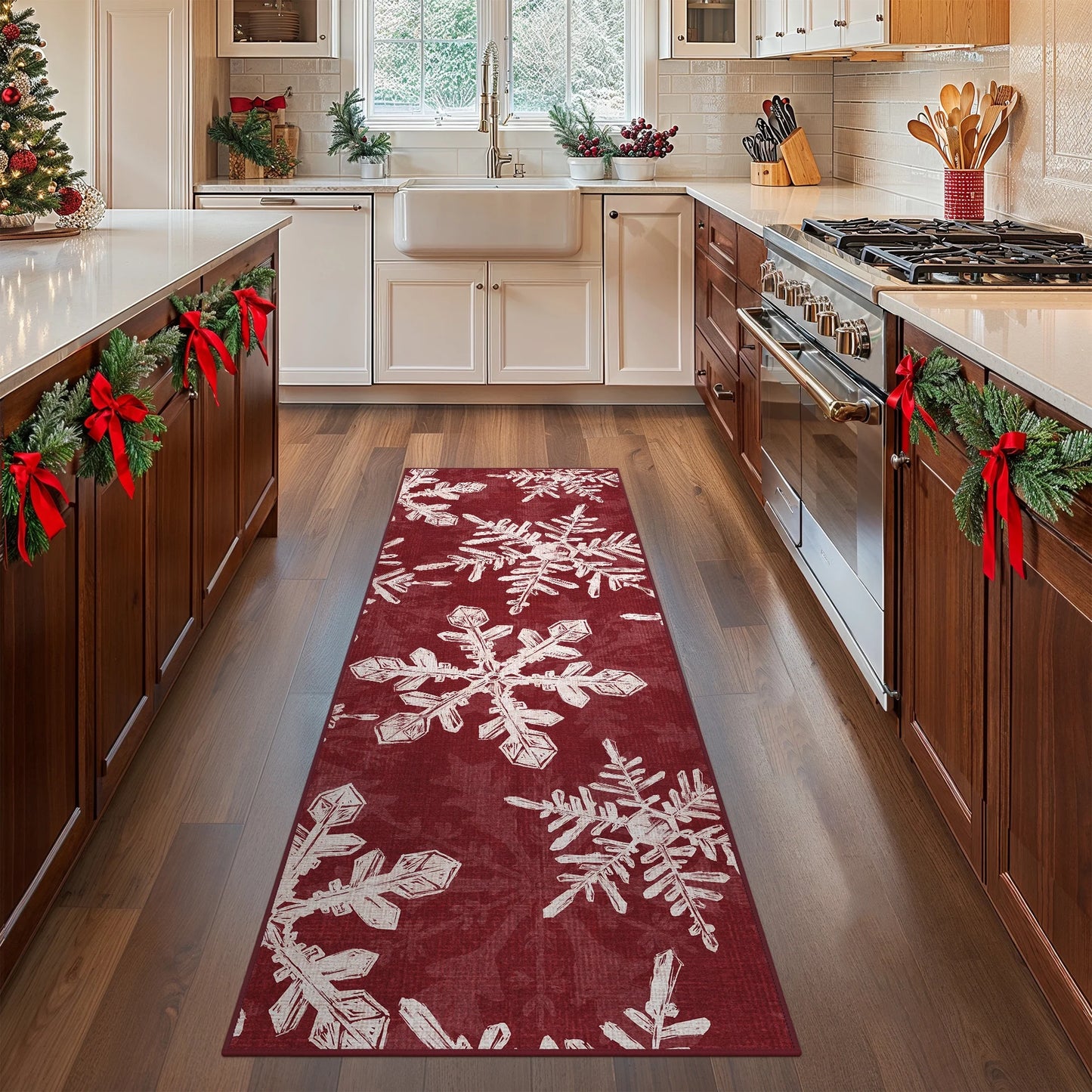 KUETH Christmas Runner Rugs 2x5 Machine Washable Non Slip Red Rugs for Kitchen,doorways and Hallway Decor