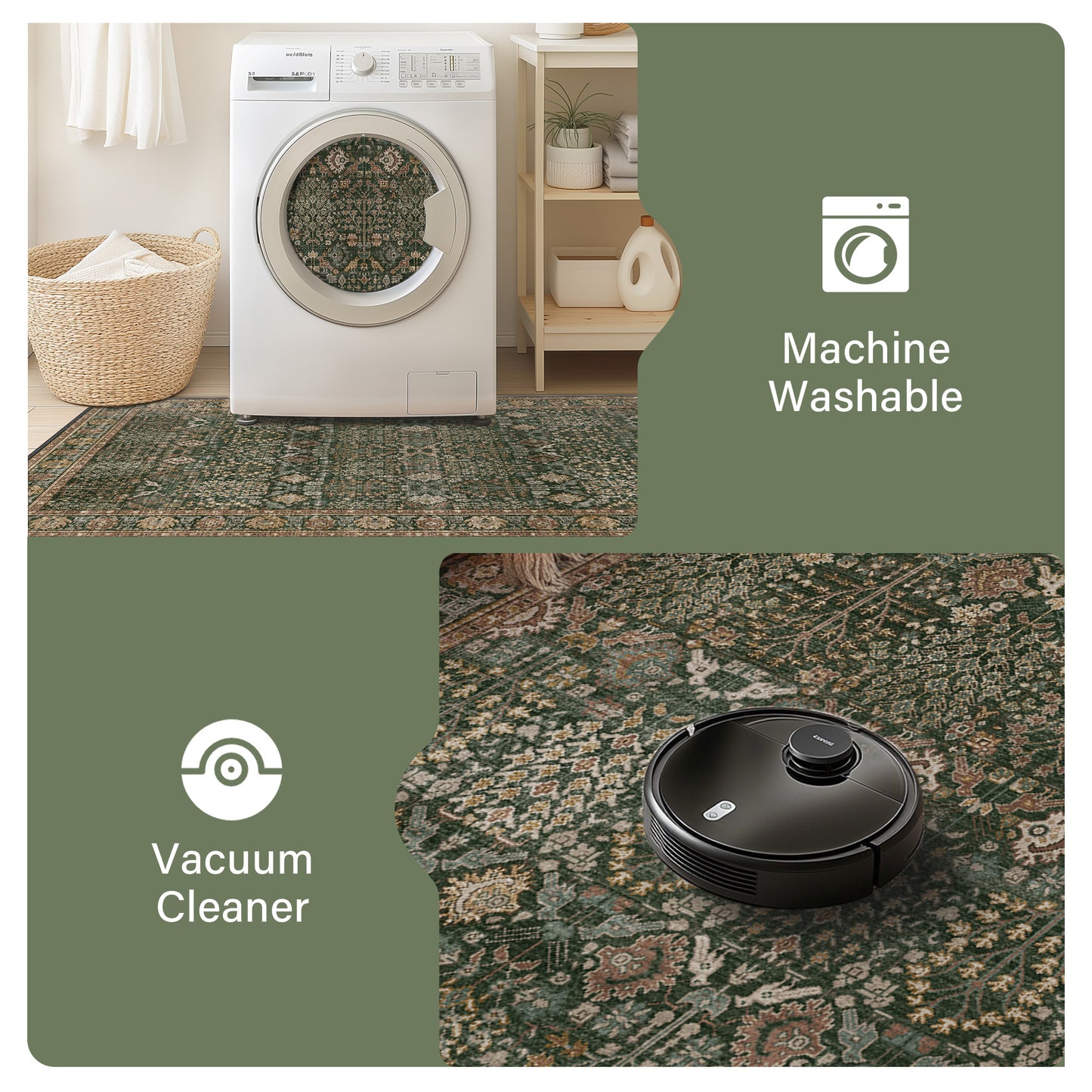 KUETH  Area Rugs Machine Washable Rugs for Living Room, Non Slip Throw Rug with Rubber Backing, Rug for Entryway、Bedroom、Kitchen、Floor and Dining Room