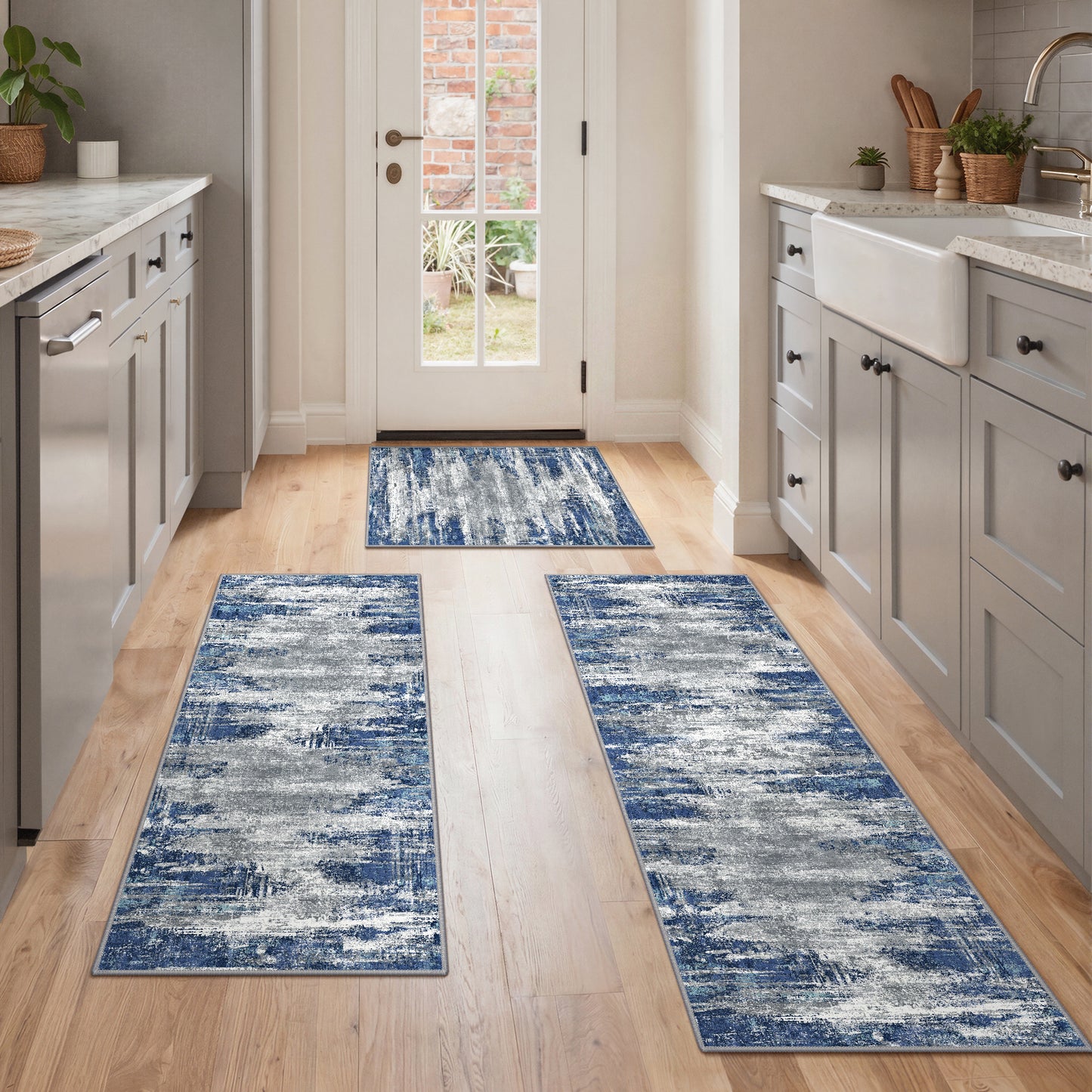 KUETH Kitchen Mats for Floor,Sets of 3 Non Slip Washable Abstract Kitchen Rugs 20"x32"+20"x48"+20"x59", Kitchen Runner Rug with Waterproof for Hallway, Laundry, Bathroon and Bedroom
