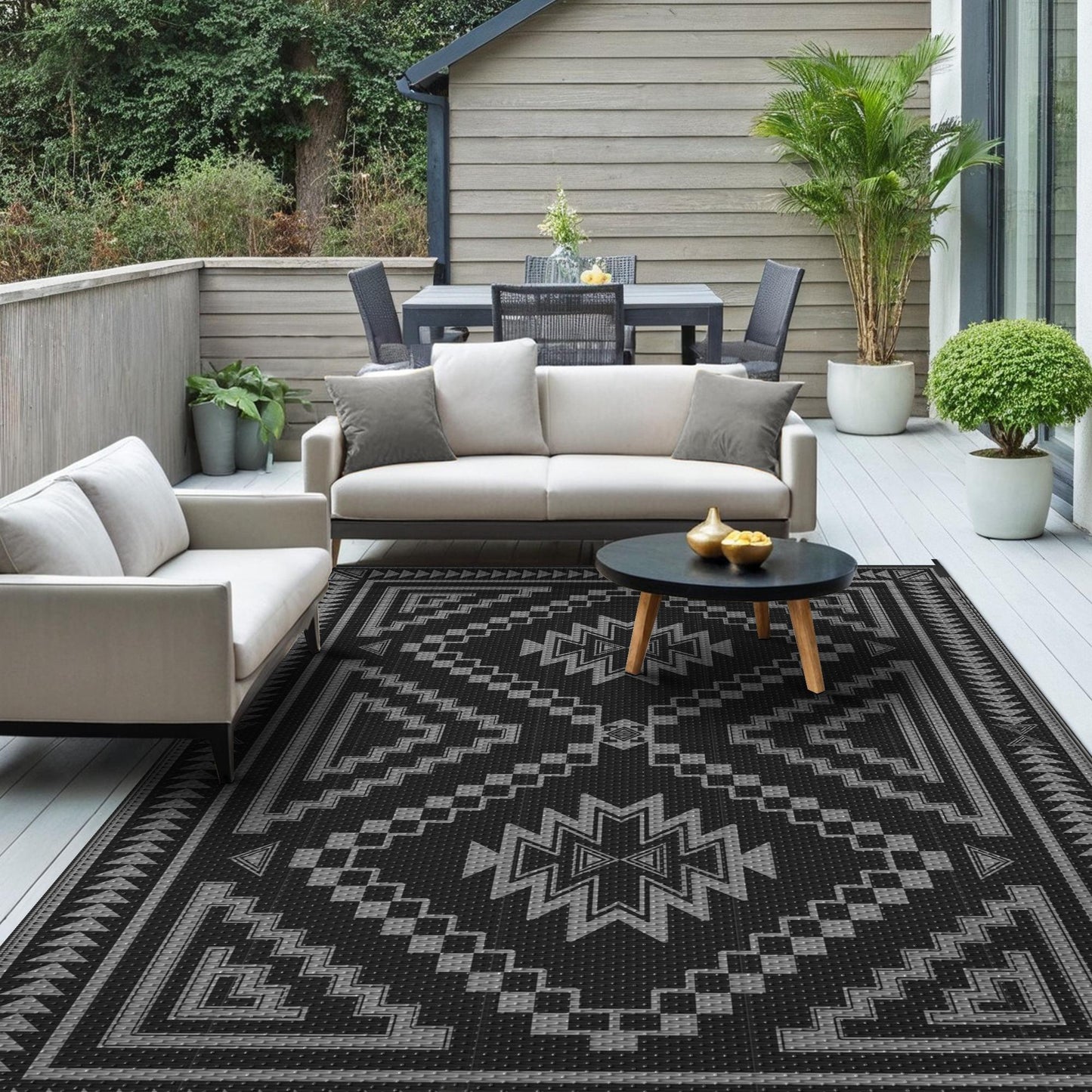 KUETH 5' x 8' Outdoor Waterproof Rug Camping Mat Patio Carpet,Black & Gray