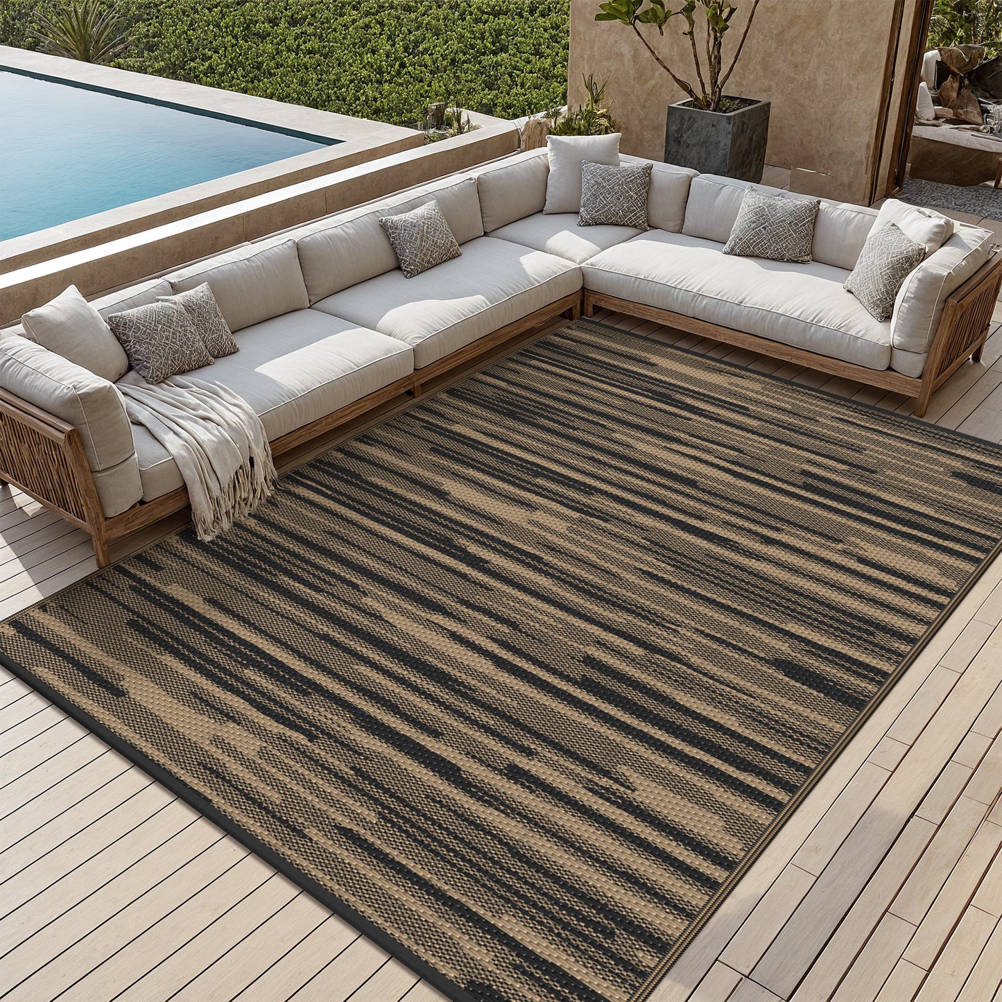 KUETH 6' x 9' Outdoor Rug Plastic Foldable Waterproof Reversible Camping Mat Patio Yard Carpet,BLACK&BROWN