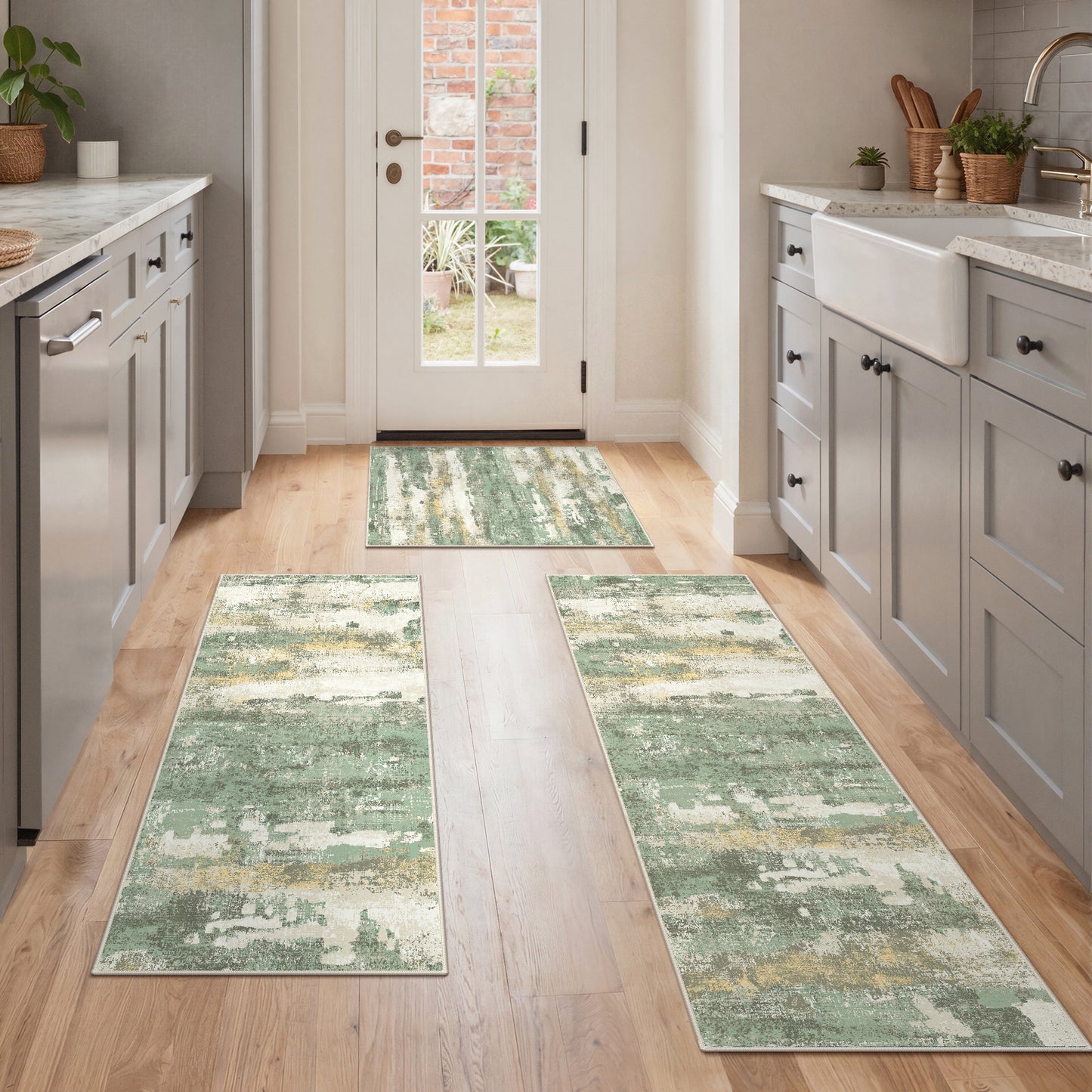 KUETH Kitchen Mats for Floor,Sets of 3 Non Slip Washable Abstract Kitchen Rugs 20"x32"+20"x48"+20"x59", Kitchen Runner Rug with Waterproof for Hallway, Laundry, Bathroon and Bedroom