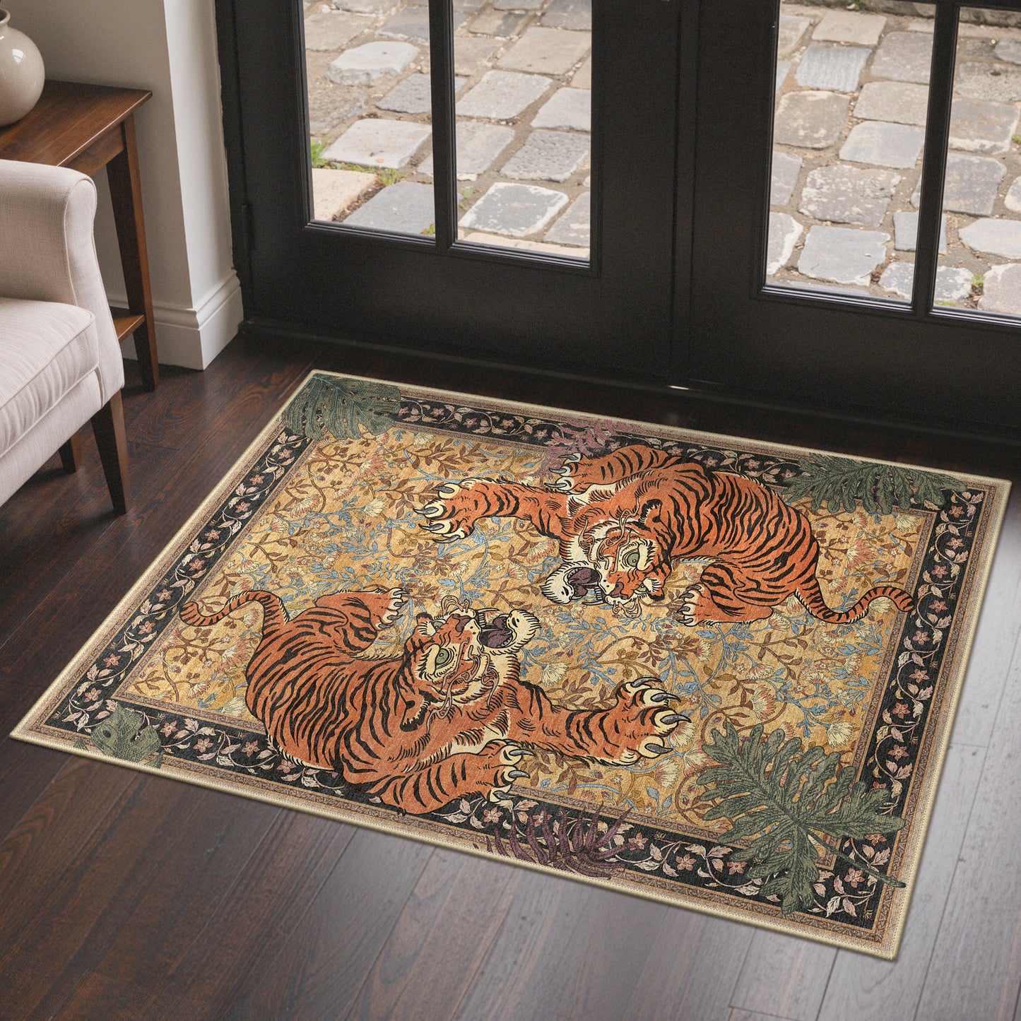 KUETH 8'x10' Tiger Area Rugs for Living Room, Non Slip Machine Washable Vintage Boho Rug, Low Pile Print Rug for Bedroom Dining Room Home Office