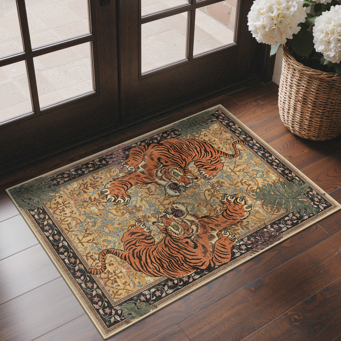 KUETH 8'x10' Tiger Area Rugs for Living Room, Non Slip Machine Washable Vintage Boho Rug, Low Pile Print Rug for Bedroom Dining Room Home Office