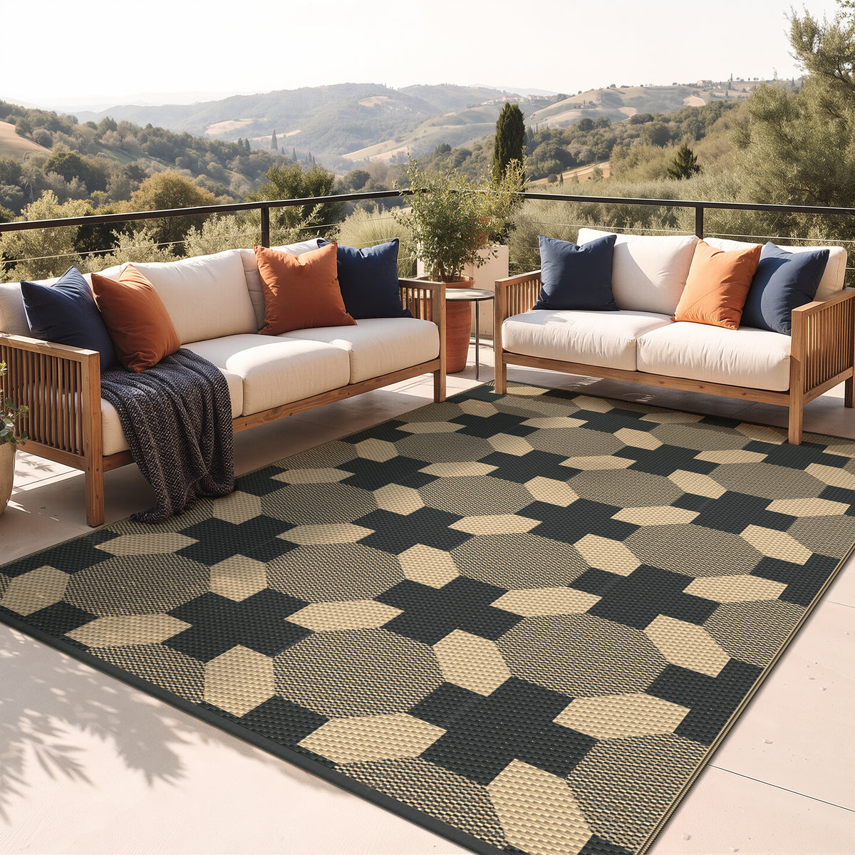 KUETH 6'x 9' Reversible Outdoor Patio Rug Waterproof UV Resistant Foldable Plastic Camping Carpet for RV Deck Pool Yard Balcony
