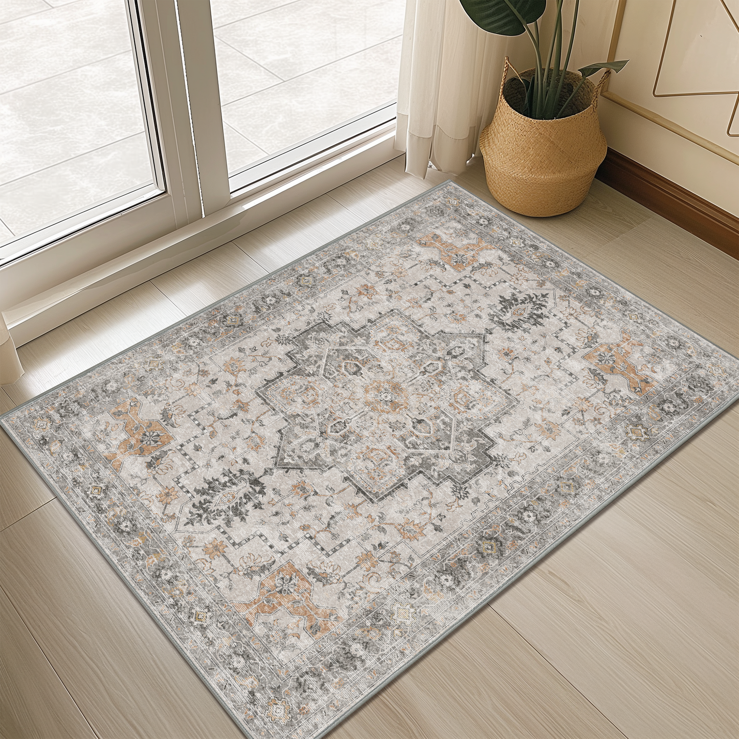 KUETH  Area Rugs for Living Room, Non Slip Machine Washable Retro Rugs, Ultra-thin Print Rug for Bedroom, Dining Room, Home Office.