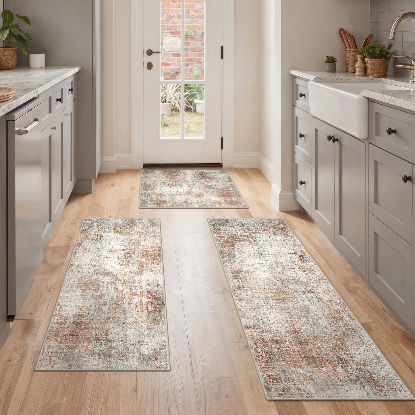 KUETH Kitchen Mats for Floor,Sets of 3 Non Slip Washable Abstract Kitchen Rugs 20"x32"+20"x48"+20"x59", Kitchen Runner Rug with Waterproof for Hallway, Laundry, Bathroon and Bedroom