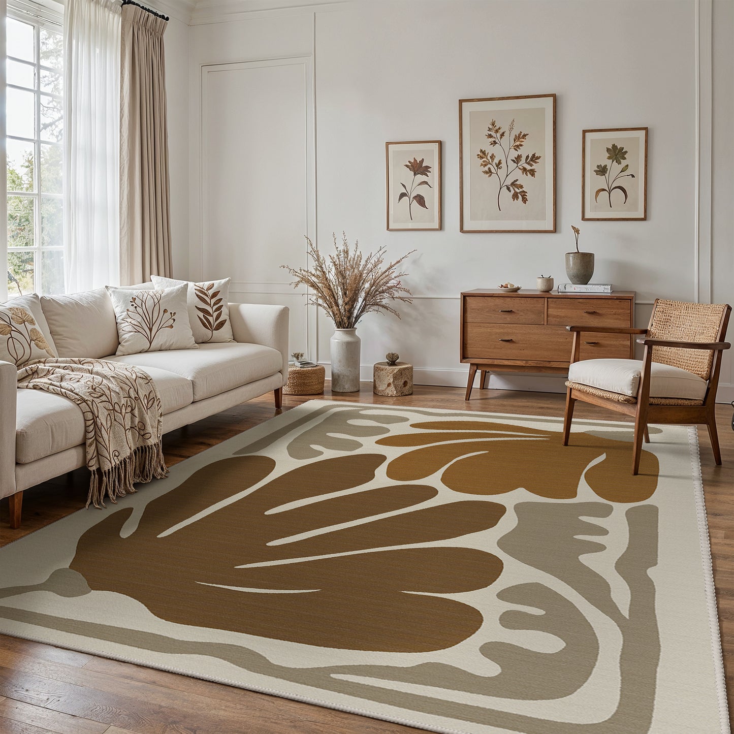 KUETH 8X10 Area Rugs Machine Washable Rugs for Living Room, Non Slip Throw Rug with Rubber Backing, Brown Rug for Entryway、Bedroom、Kitchen、Floor and Dining Room