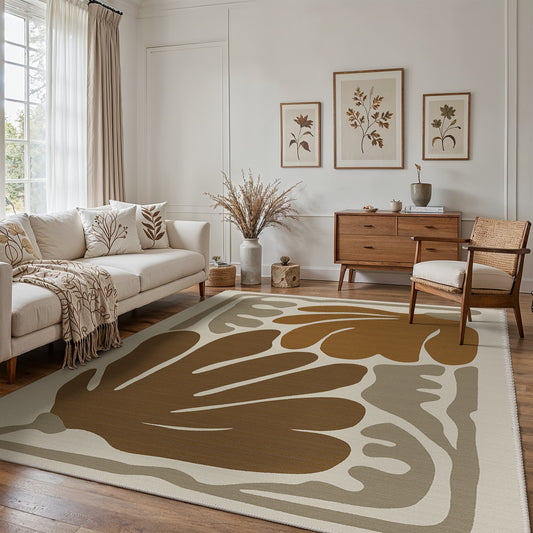 KUETH 8X10 Area Rugs Machine Washable Rugs for Living Room, Non Slip Throw Rug with Rubber Backing, Brown Rug for Entryway、Bedroom、Kitchen、Floor and Dining Room