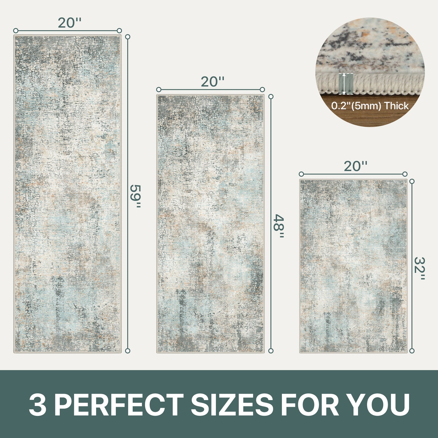 KUETH Kitchen Mats for Floor,Sets of 3 Non Slip Washable Abstract Kitchen Rugs 20"x32"+20"x48"+20"x59", Kitchen Runner Rug with Waterproof for Hallway, Laundry, Bathroon and Bedroom