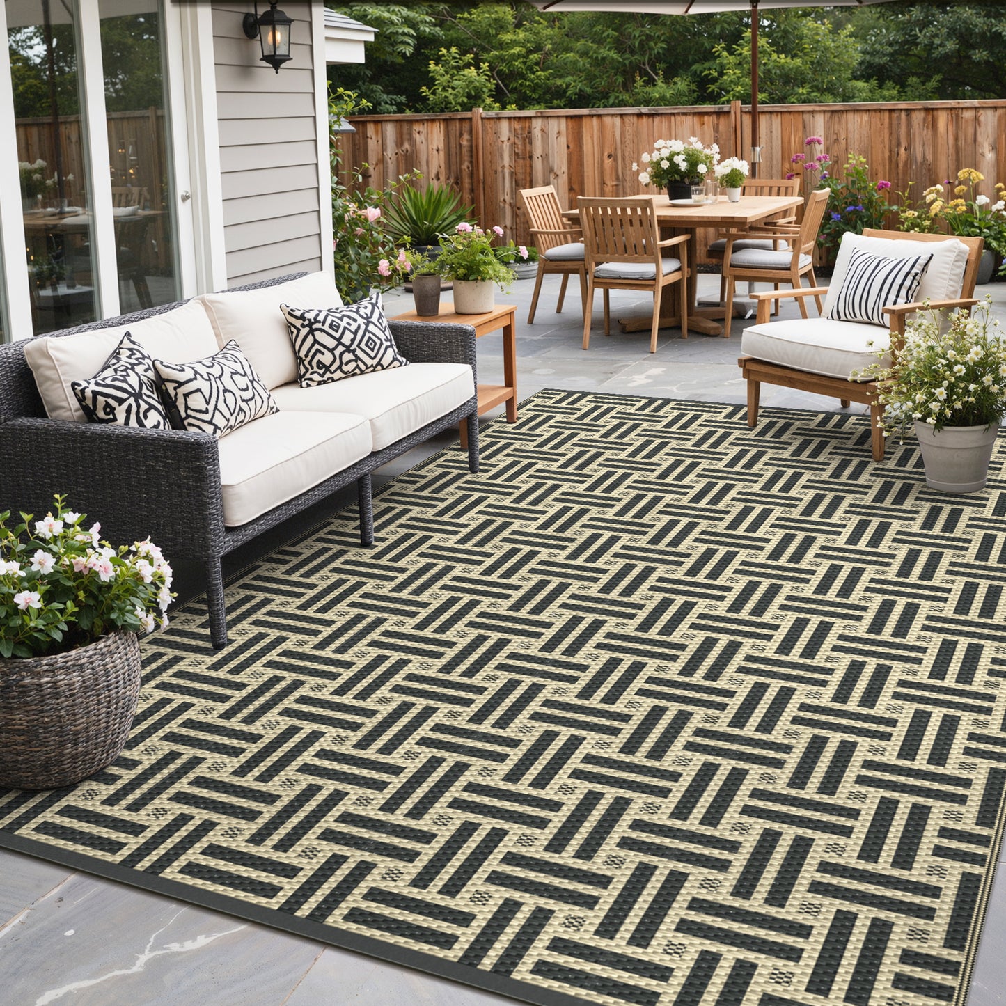 KUETH 6'x 9'Outdoor Plastic Rug Foldable Waterproof UV Resistant Outdoor Patio Geometric RV Deck Rug
