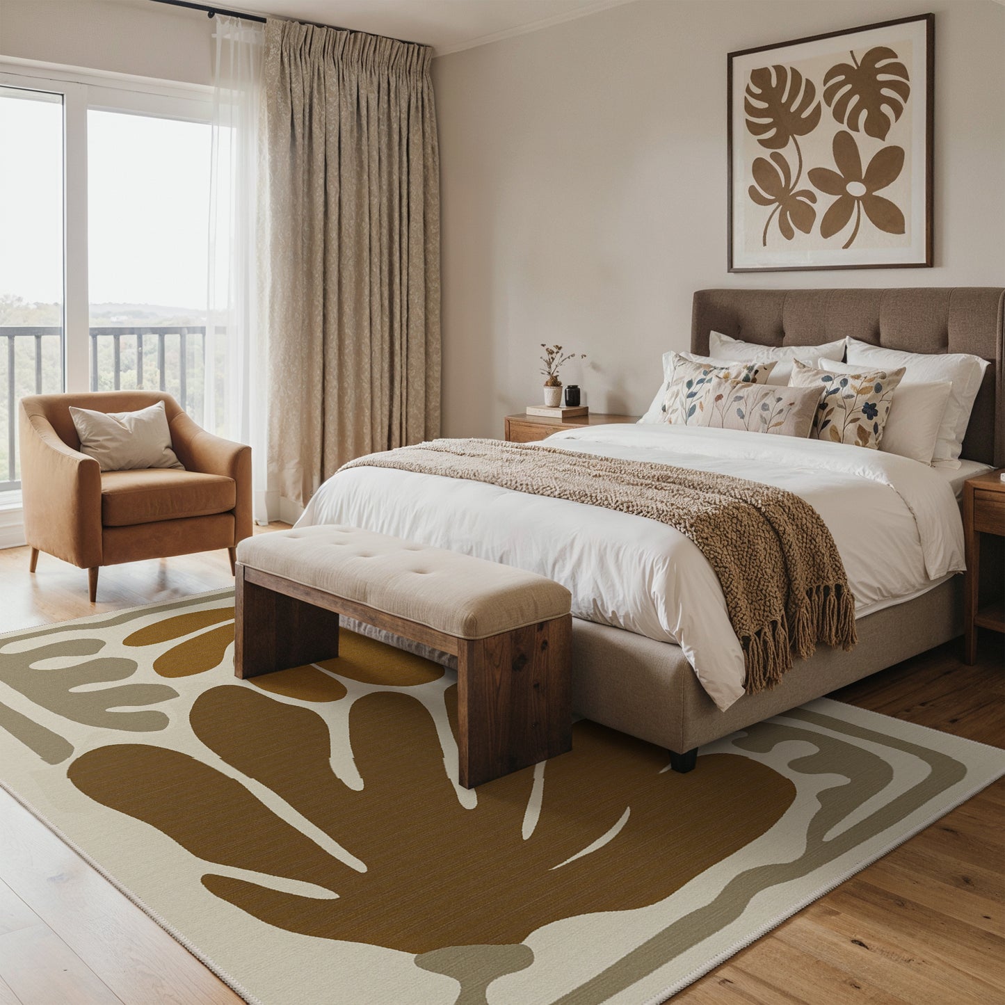 KUETH 8X10 Area Rugs Machine Washable Rugs for Living Room, Non Slip Throw Rug with Rubber Backing, Brown Rug for Entryway、Bedroom、Kitchen、Floor and Dining Room