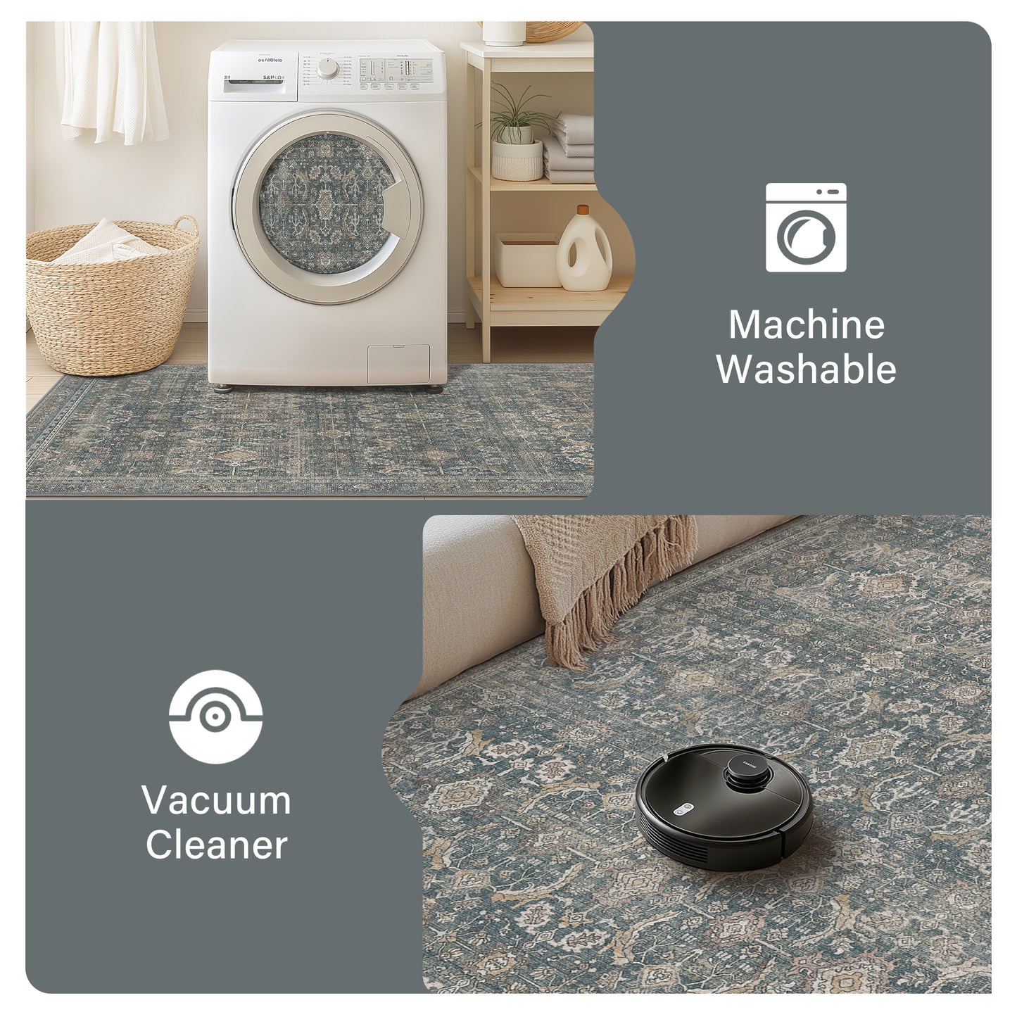 KUETH 5x7 Area Rugs for Living Room Bedroom, Machine Washable Stain Resistant Non-Shed Carpet,, Low Pile Mat with Non Slip Backing