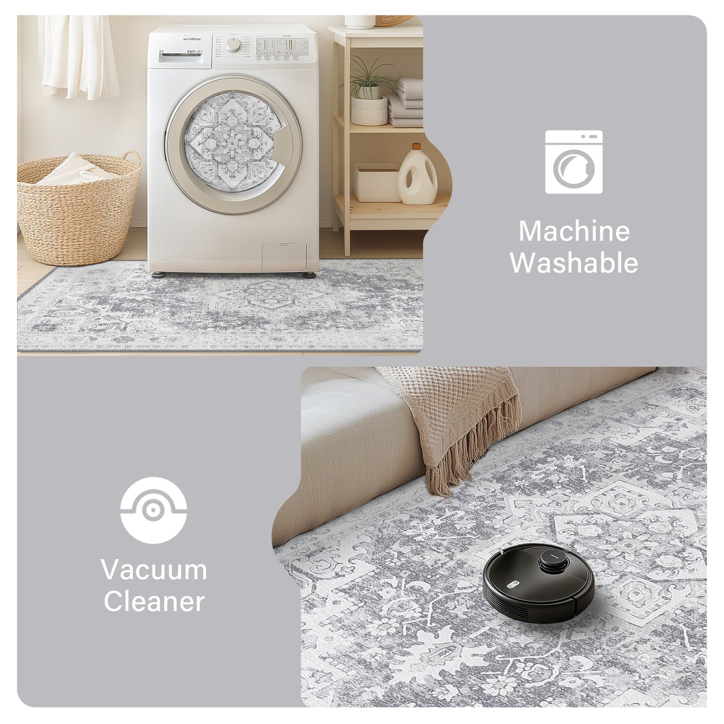 KUETH Area Rugs for Living Room, Non-Slip Machine Washable Vintage Retro Rug, Low Pile Chenille Print Rug for Bedroom Dining Room Home Office