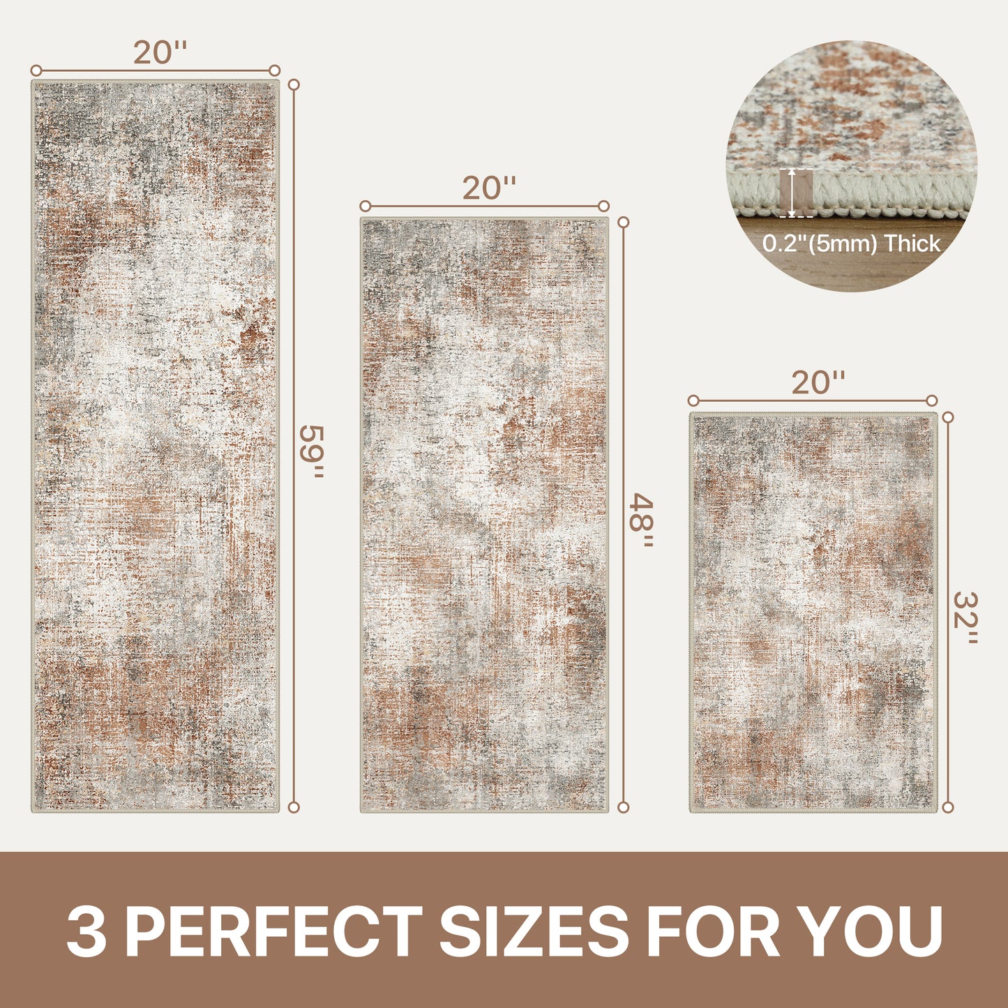 KUETH Kitchen Mats for Floor,Sets of 3 Non Slip Washable Abstract Kitchen Rugs 20"x32"+20"x48"+20"x59", Kitchen Runner Rug with Waterproof for Hallway, Laundry, Bathroon and Bedroom