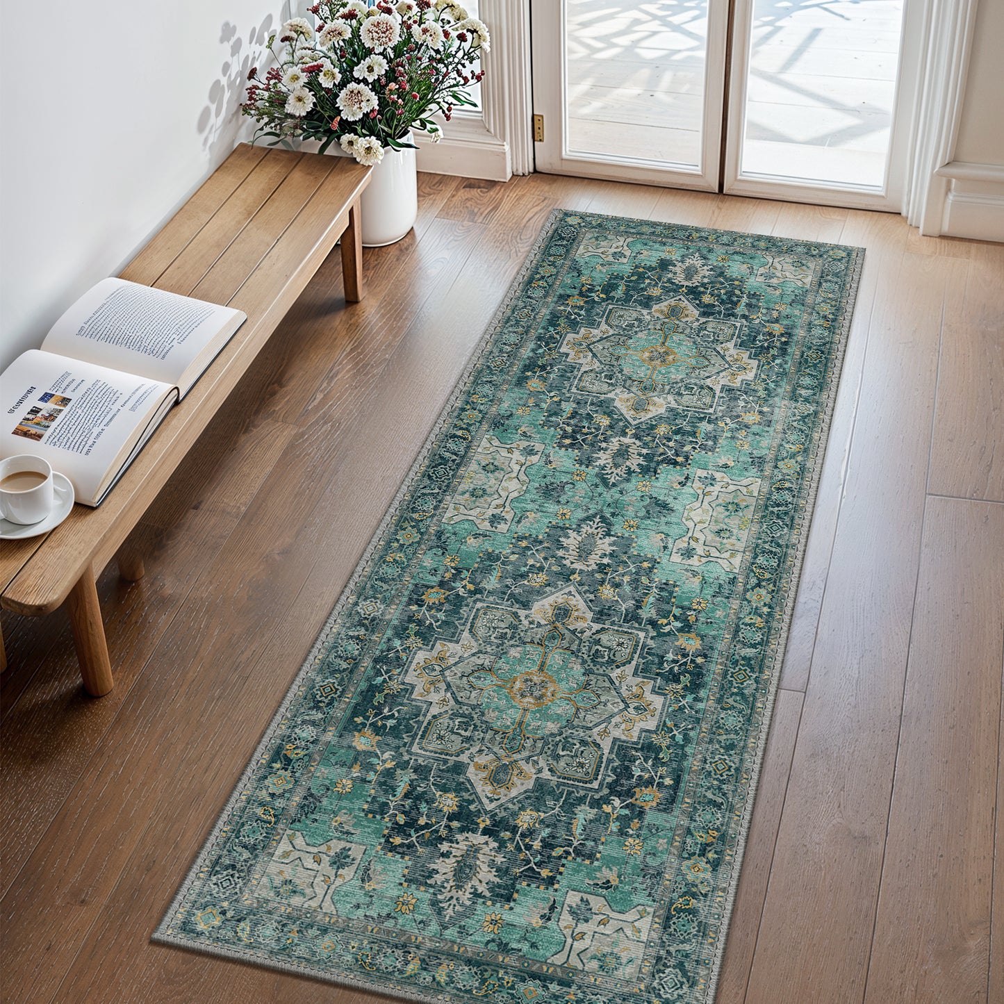 KUETH  Area Rugs for Living Room, Non Slip Machine Washable Retro Rugs, Ultra-thin Print Rug for Bedroom, Dining Room, Home Office.