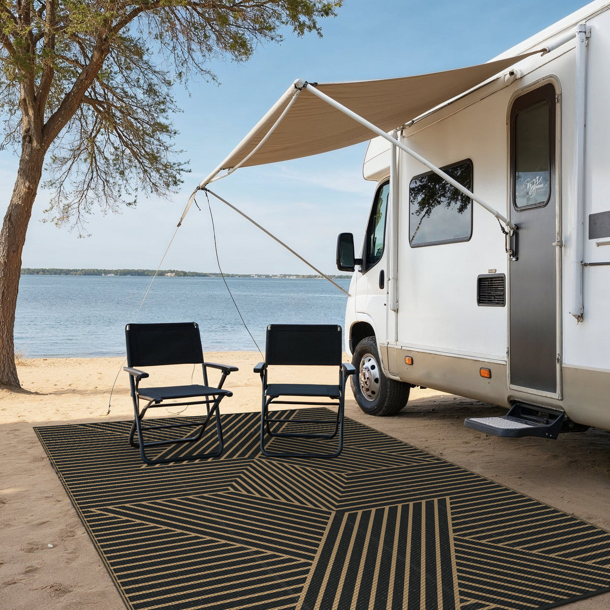 KUETH 5'x 8'Outdoor Plastic Rug Foldable Waterproof UV Resistant Outdoor Patio Geometric RV Deck Rug