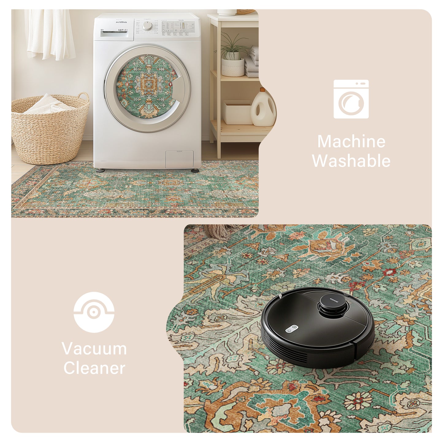 KUETH  Area Rugs Machine Washable Rugs for Living Room, Non Slip Throw Rug with Rubber Backing, Rug for Entryway、Bedroom、Kitchen、Floor and Dining Room