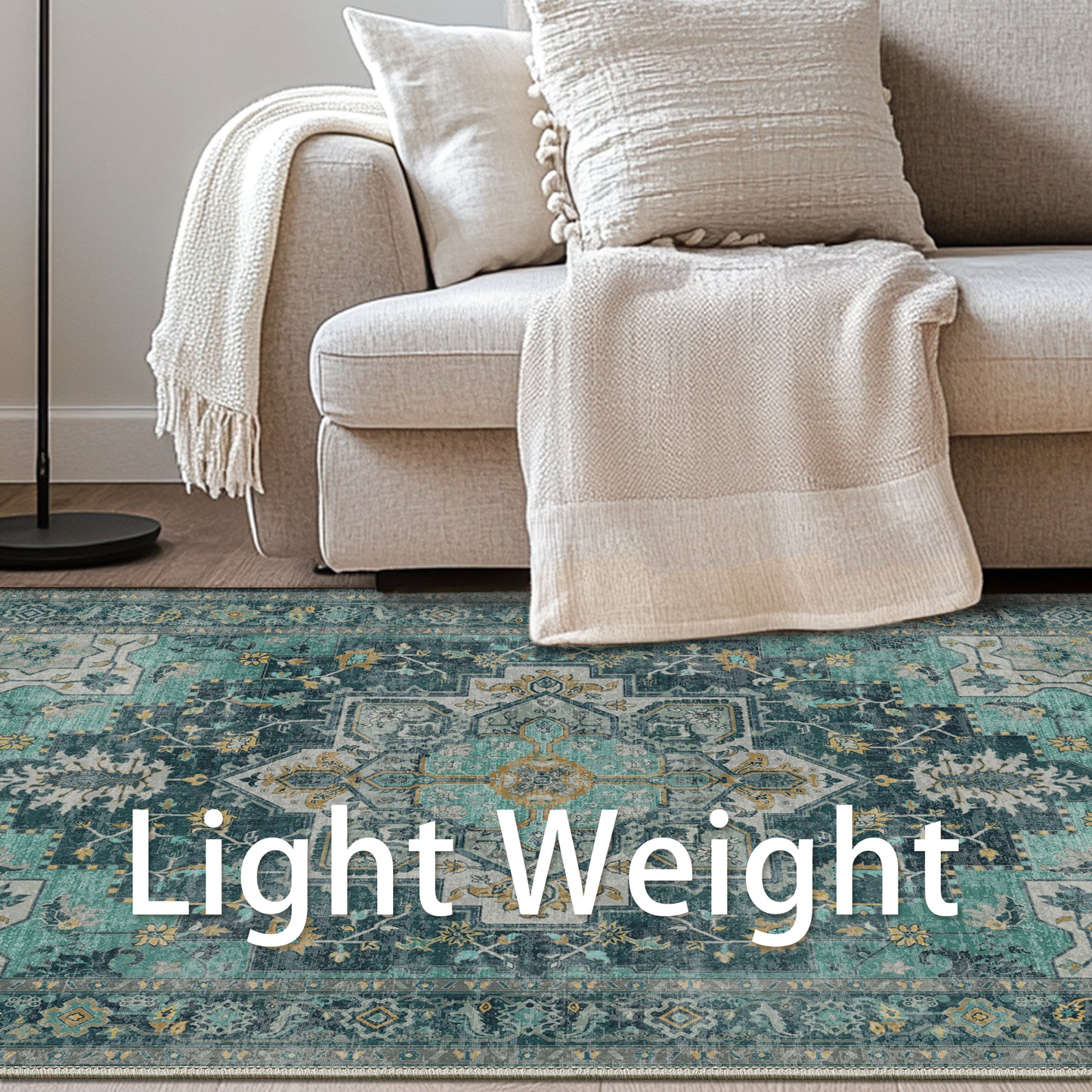 KUETH  Area Rugs for Living Room, Non Slip Machine Washable Retro Rugs, Ultra-thin Print Rug for Bedroom, Dining Room, Home Office.
